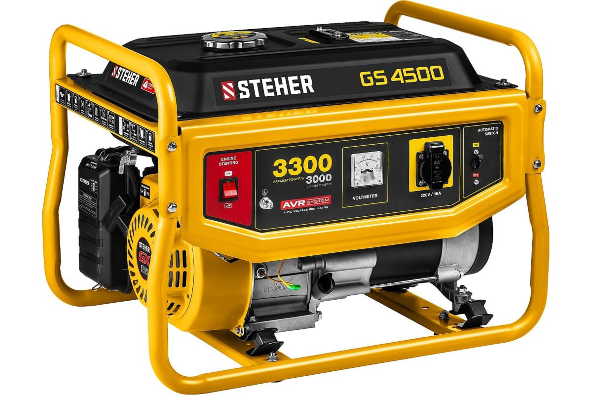 Изображение товара Генератор бензиновый Steher GS-4500, 3.3 кВт Изображение товара Генератор бензиновый Steher GS-4500, 3.3 кВт
