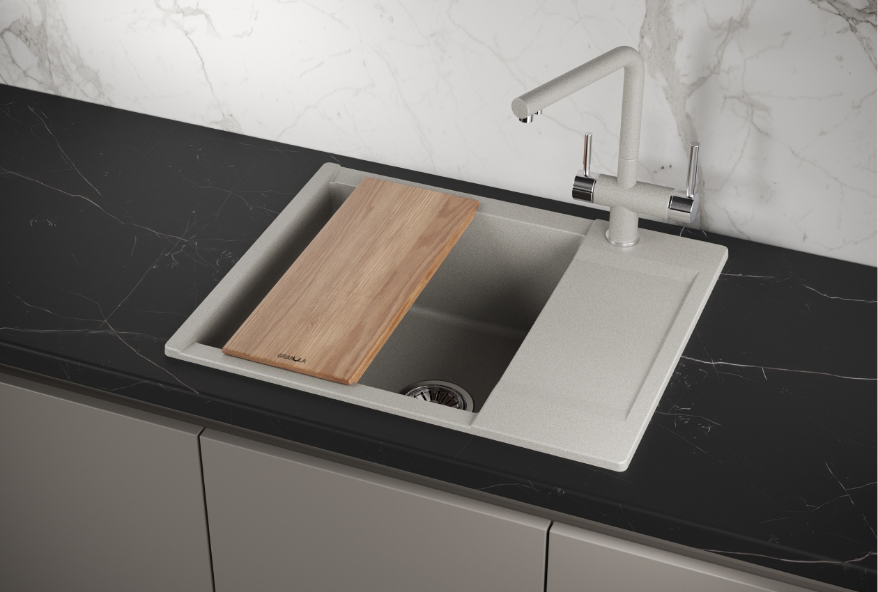 Изображение товара Накладная кухонная мойка Granula ES-6202 из кварца 50x62 см бежево-серая