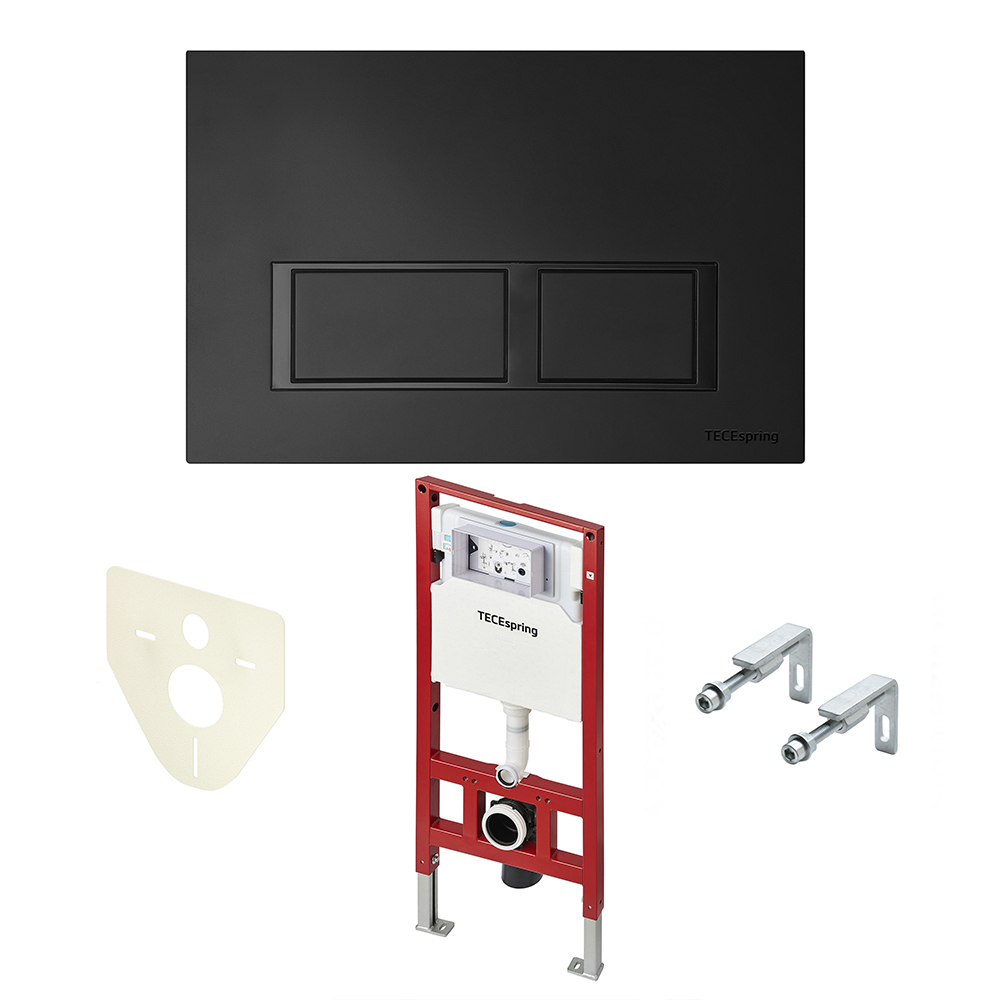 Изображение товара Комплект 4 в 1 Tece S401204 инсталляция для подвесного унитаза Tecespring с панелью смыва V, черная матовая