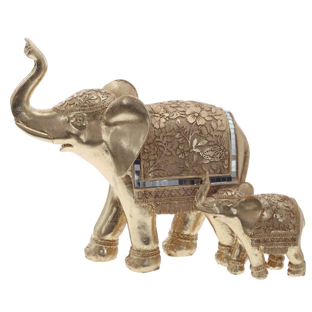 Изображение товара Слонёнок и слон — декоративная фигурка в золотом цвете