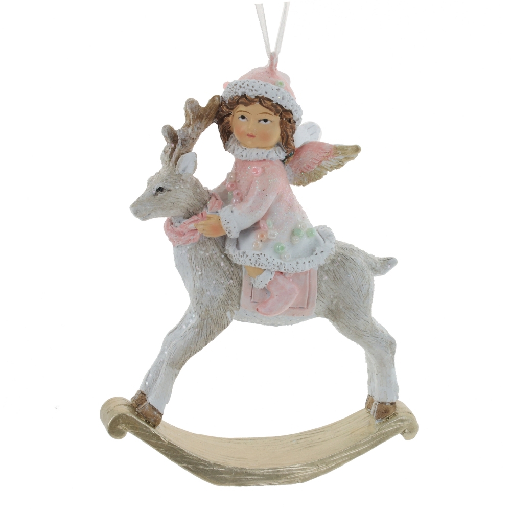 Изображение товара Розовая елочная игрушка 11 см девочка-ангел ПВХ для новогодней елки