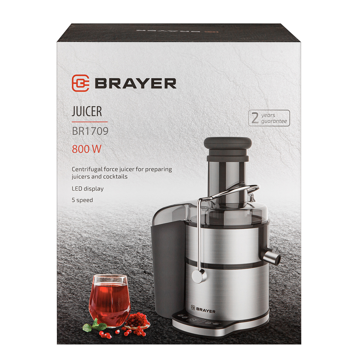 Изображение товара Центробежная соковыжималка BRAYER 1709BR мощность 800 Вт с широким желобом