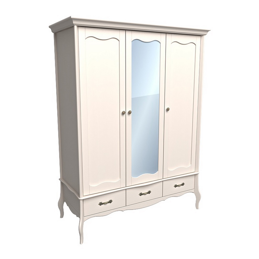 Изображение товара Шкаф распашной из массива сосны 158x210 см бежевый с зеркалом и ящиками