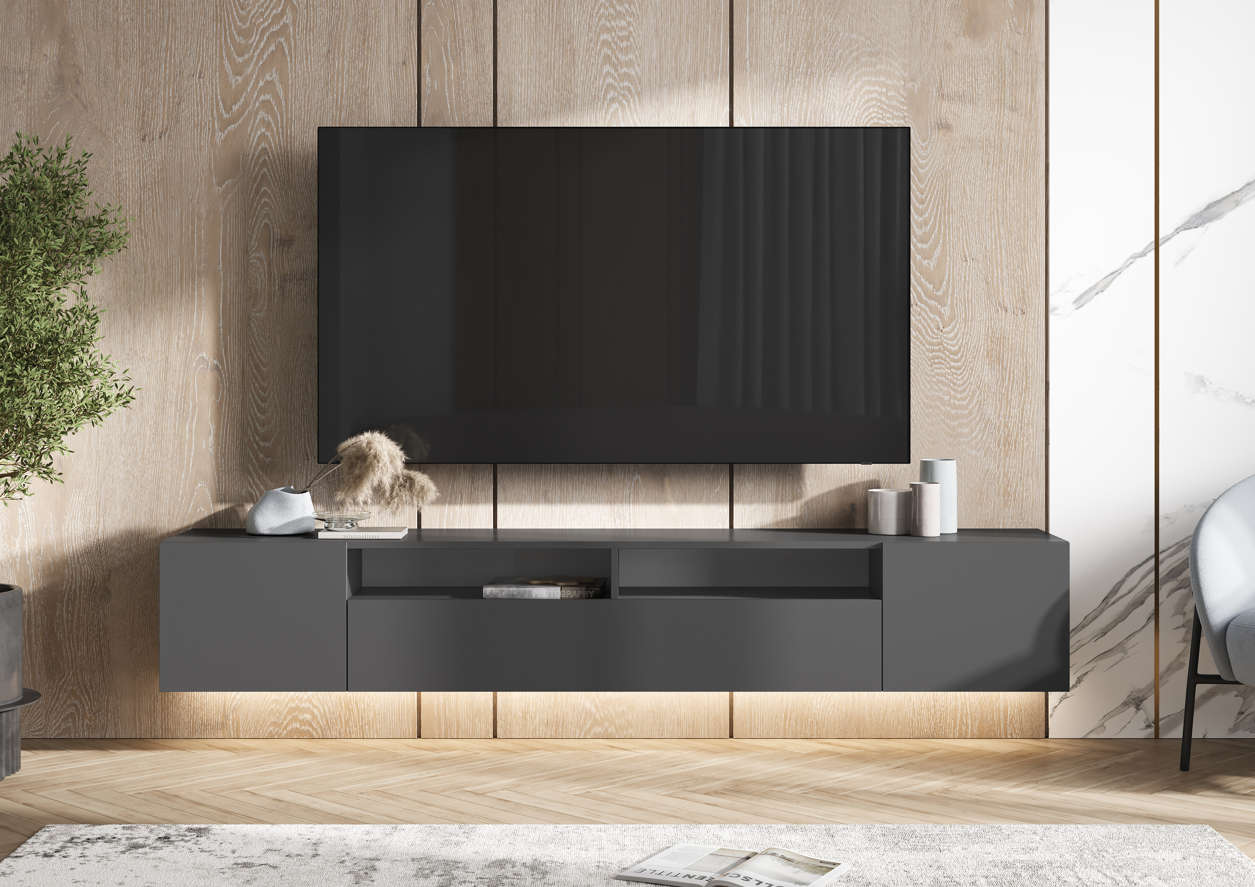 Изображение товара Тумба под телевизор Миф ТСитиграф 200x33x34 см ЛДСП цвет графит