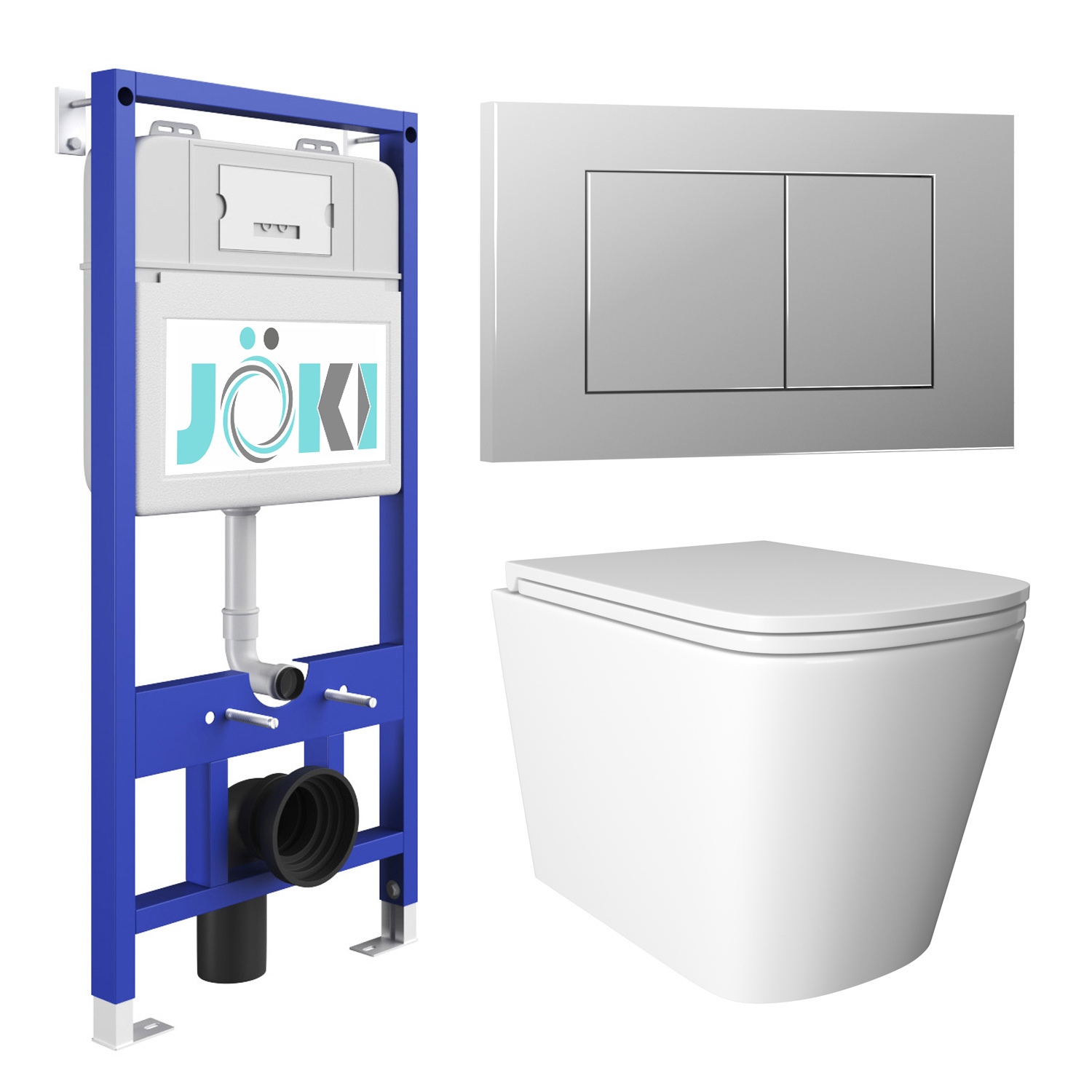 Изображение товара Комплект инсталляции и унитаз Joki с безободковым санфарфором и системой смыва 6 л
