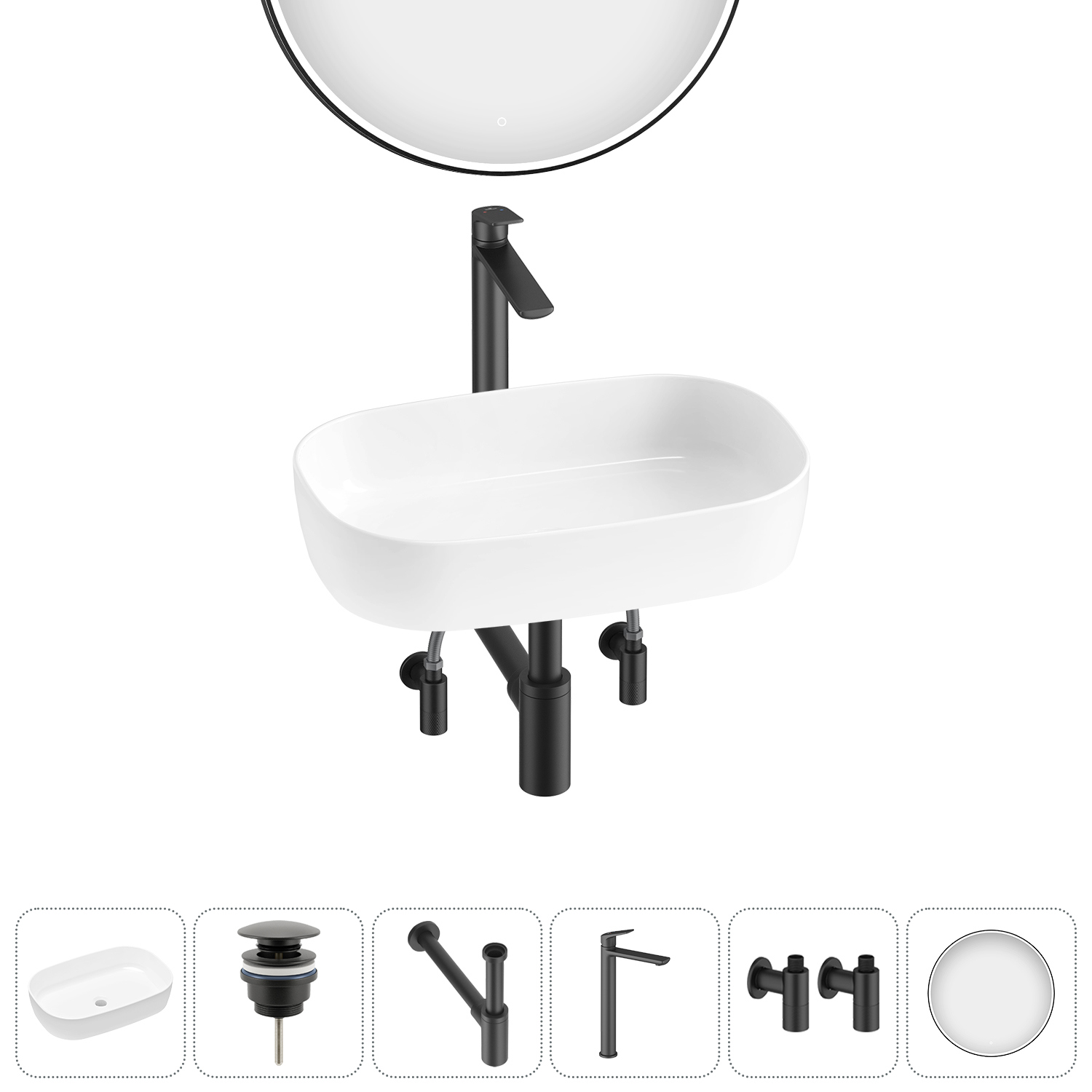 Изображение товара Раковина Lavinia boho bathroom sink slim 54 см с комплектом 6 в 1 и зеркалом