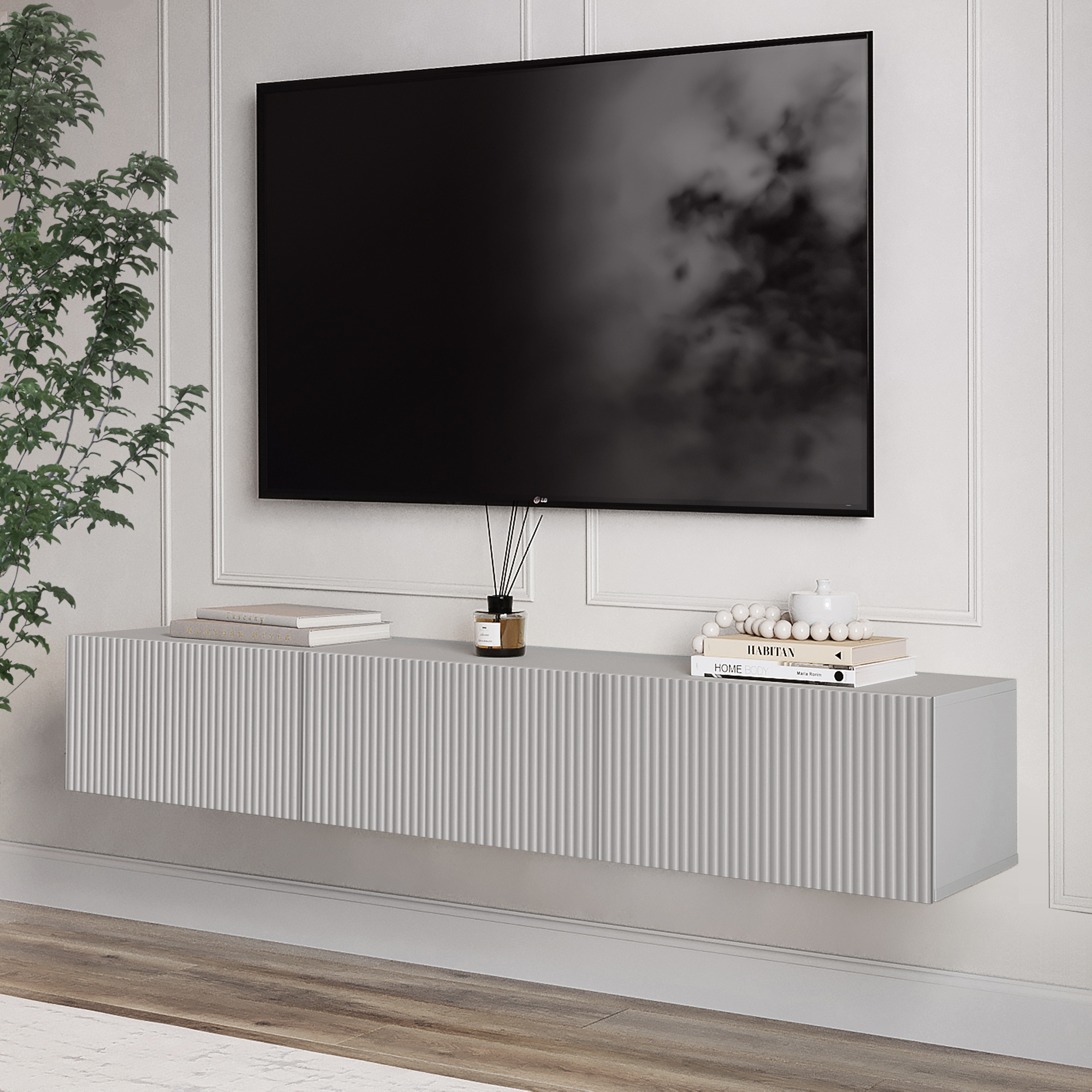 Изображение товара Тумба под телевизор Puzzlemebel Камелия 180x30x27 см ЛДСП цвет серый