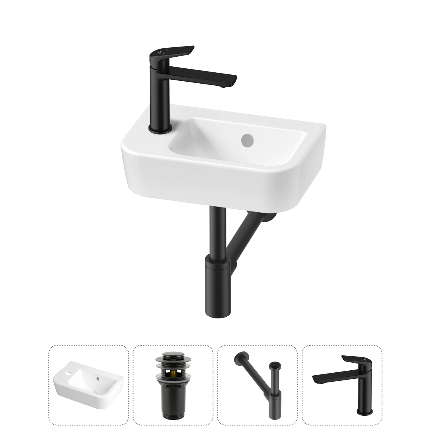 Изображение товара Раковина Lavinia boho one 37 см глянцевая с донным клапаном сифоном и смесителем Германия