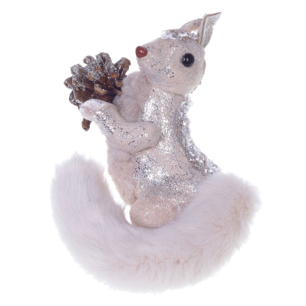 Изображение товара Новогоднее украшение Белка 10x14.5x13 см бежевое для праздничного интерьера