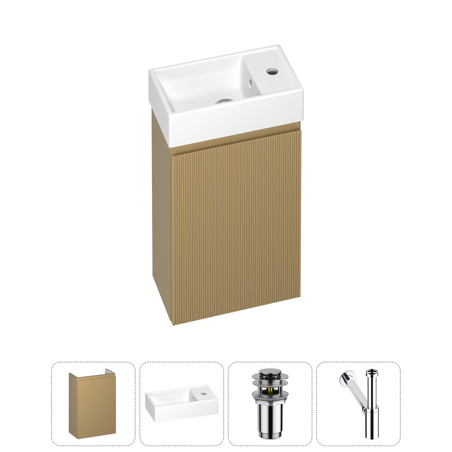 Изображение товара Тумба с раковиной подвесная Wellsee WC Area 20216844R с донным клапаном и сифоном цвет бежевый