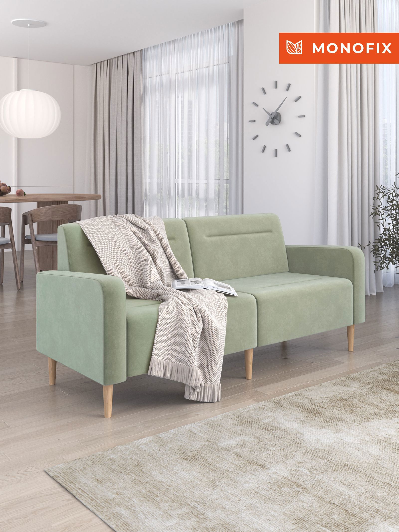 Изображение товара Диван прямой Monofix DV-FOX-182-V-30 182 см велюр оливковый современный дизайн