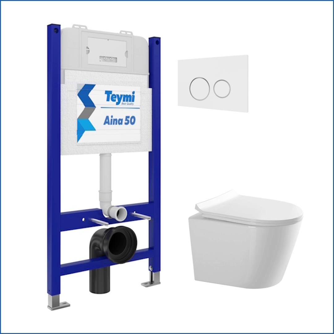 Изображение товара Комплект инсталляции с унитазом TEYMI F15754 белый универсальный для подвесных унитазов