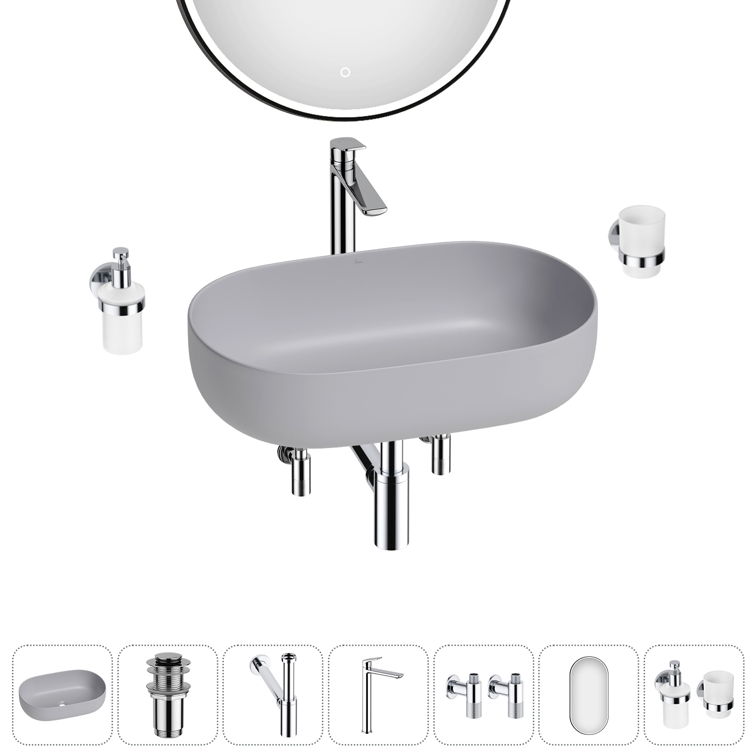 Изображение товара Раковина накладная Wellsee Chic Riviera 48 см комплект 7 в 1 для ванной