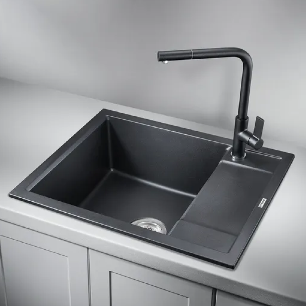 Изображение товара Врезная мойка Granula 60x50x20 см кварц цвет черный/серебристый