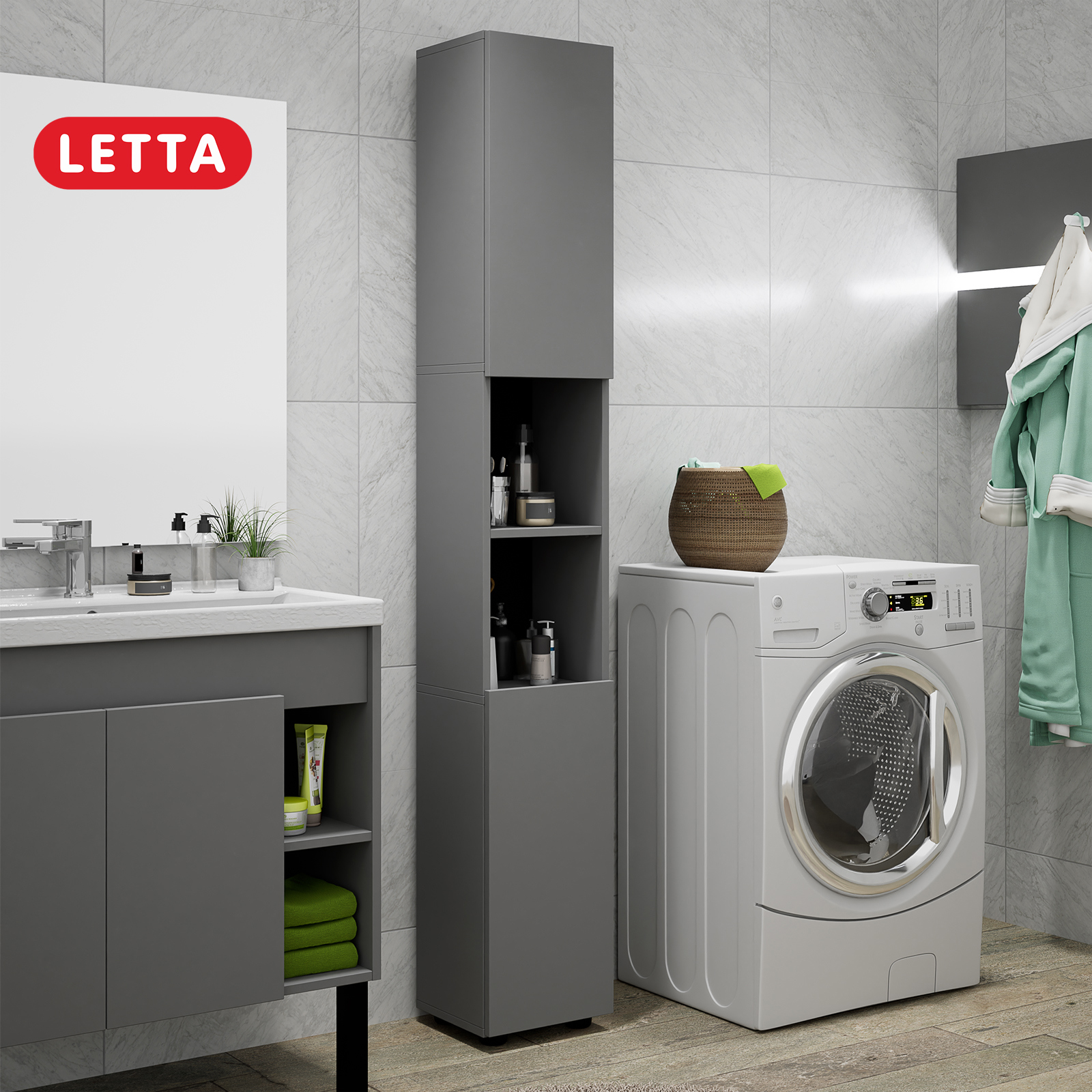 Изображение товара Шкаф распашной Letta L3925.09/01 27.8x183.5x26 см серый графит