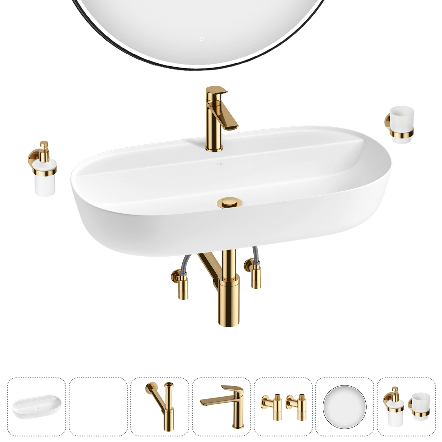 Изображение товара Раковина накладная Wellsee Chic Riviera 80см комплект 7 в 1 20217753R