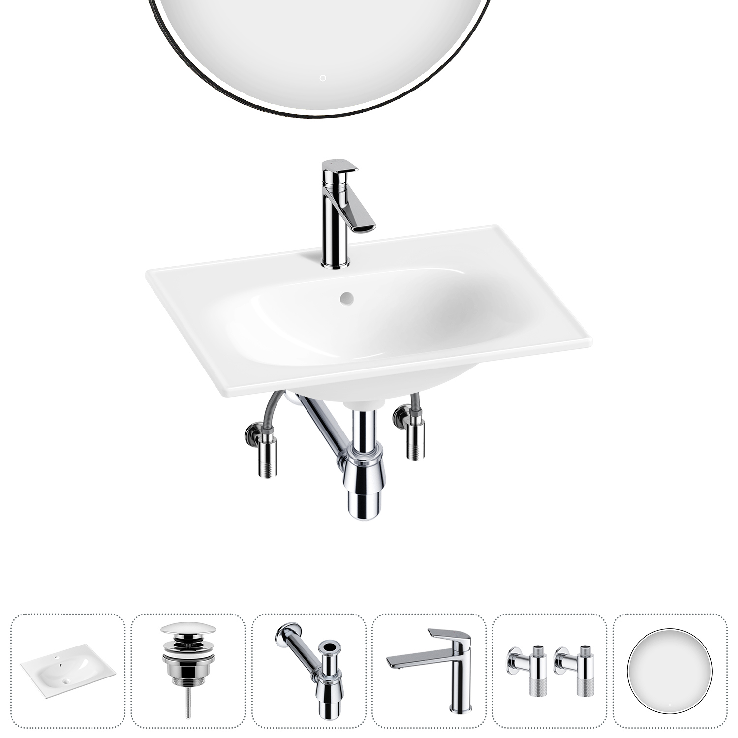 Изображение товара Раковина Lavinia boho bathroom sink 20217639R 60см цвет раковина 6 в 1: донный клапан, сифон, смеситель, вентили, зеркало