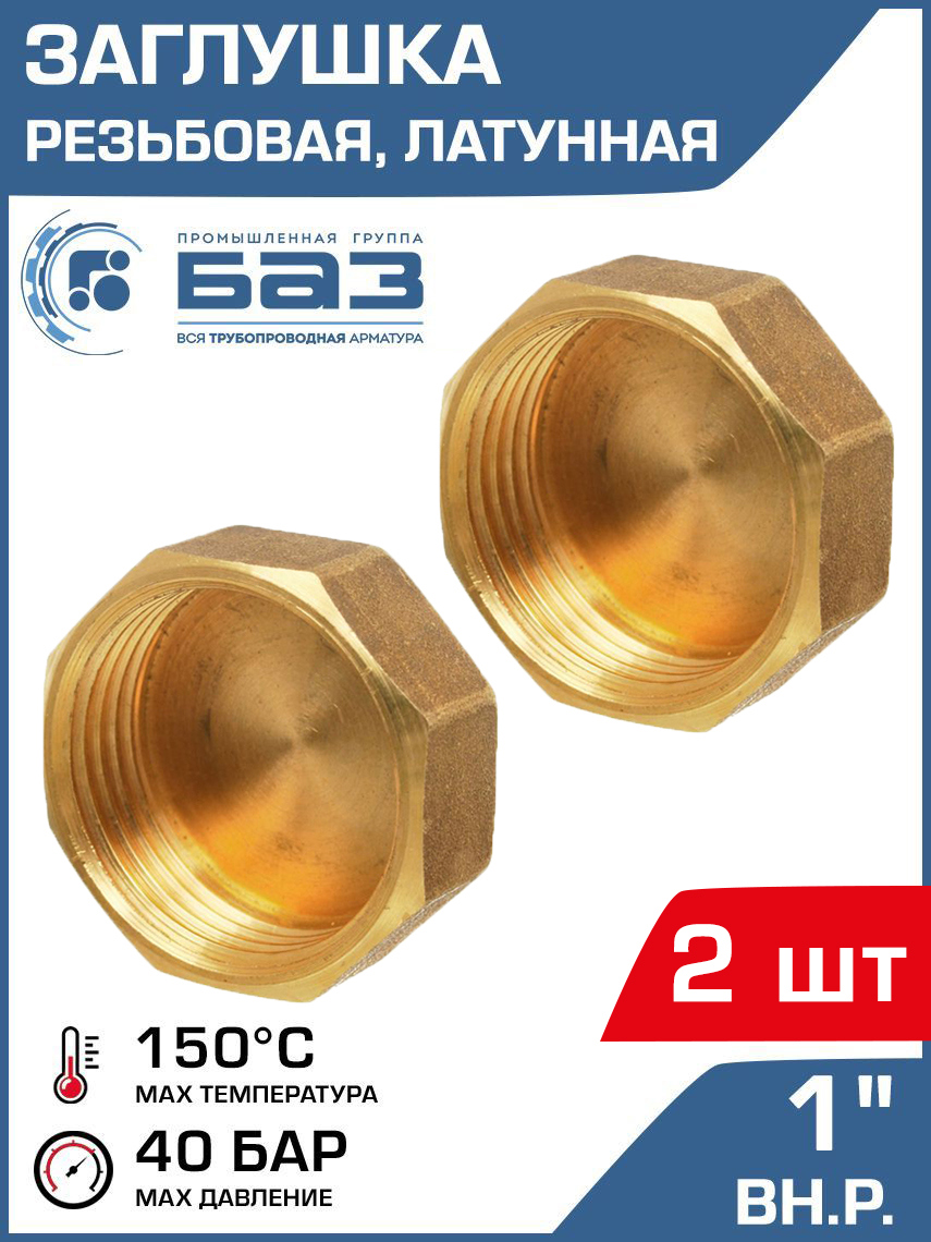 Изображение товара Заглушка латунная ВР 1" БАЗ.З.25В-2 комплект 2 шт для систем отопления воды