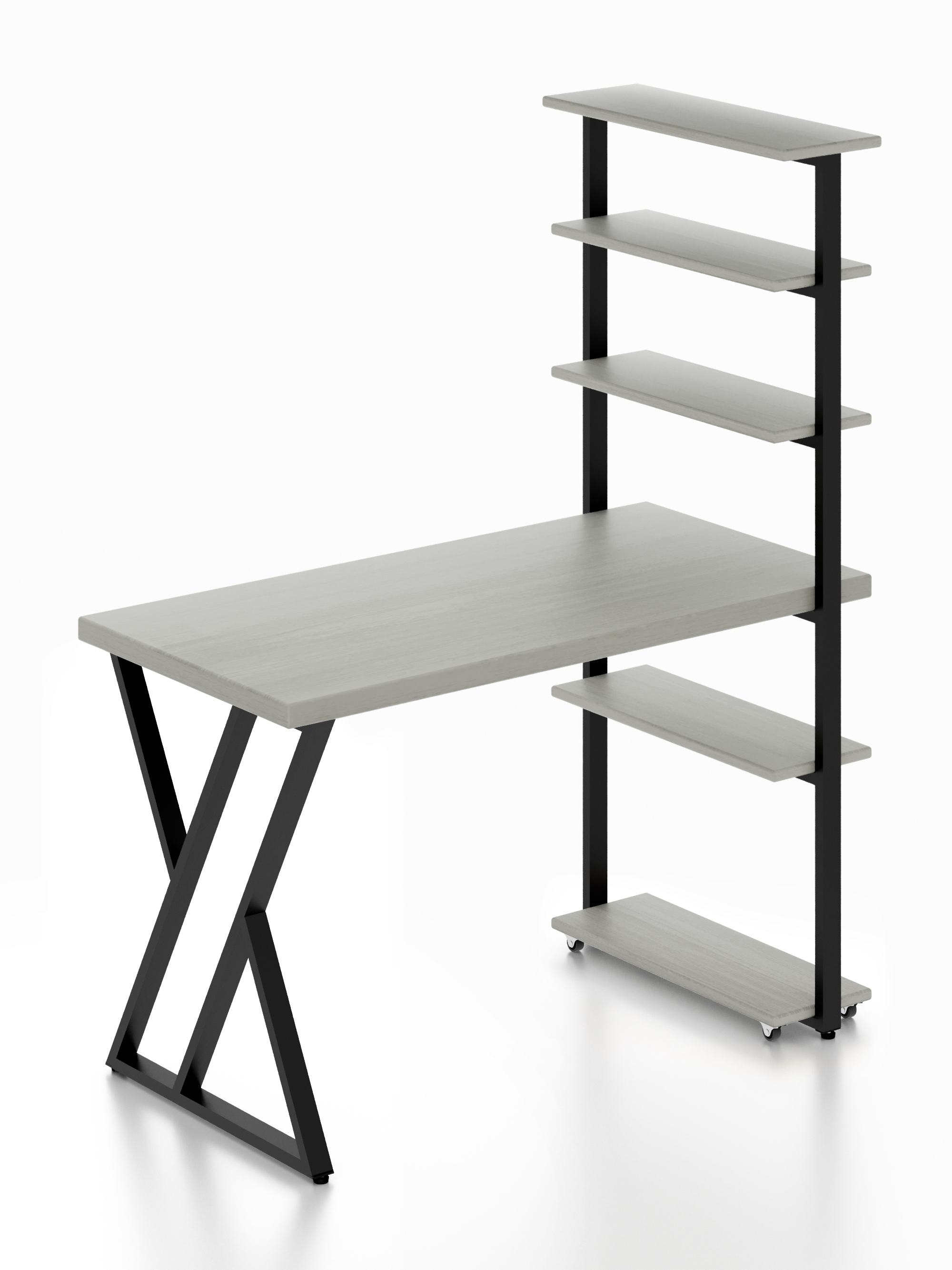 Изображение товара Стол Solarius loft с 5 полками столешница 40 мм 60x145x120 см черные металлические Z-образные ножки сосна цвет платиновый