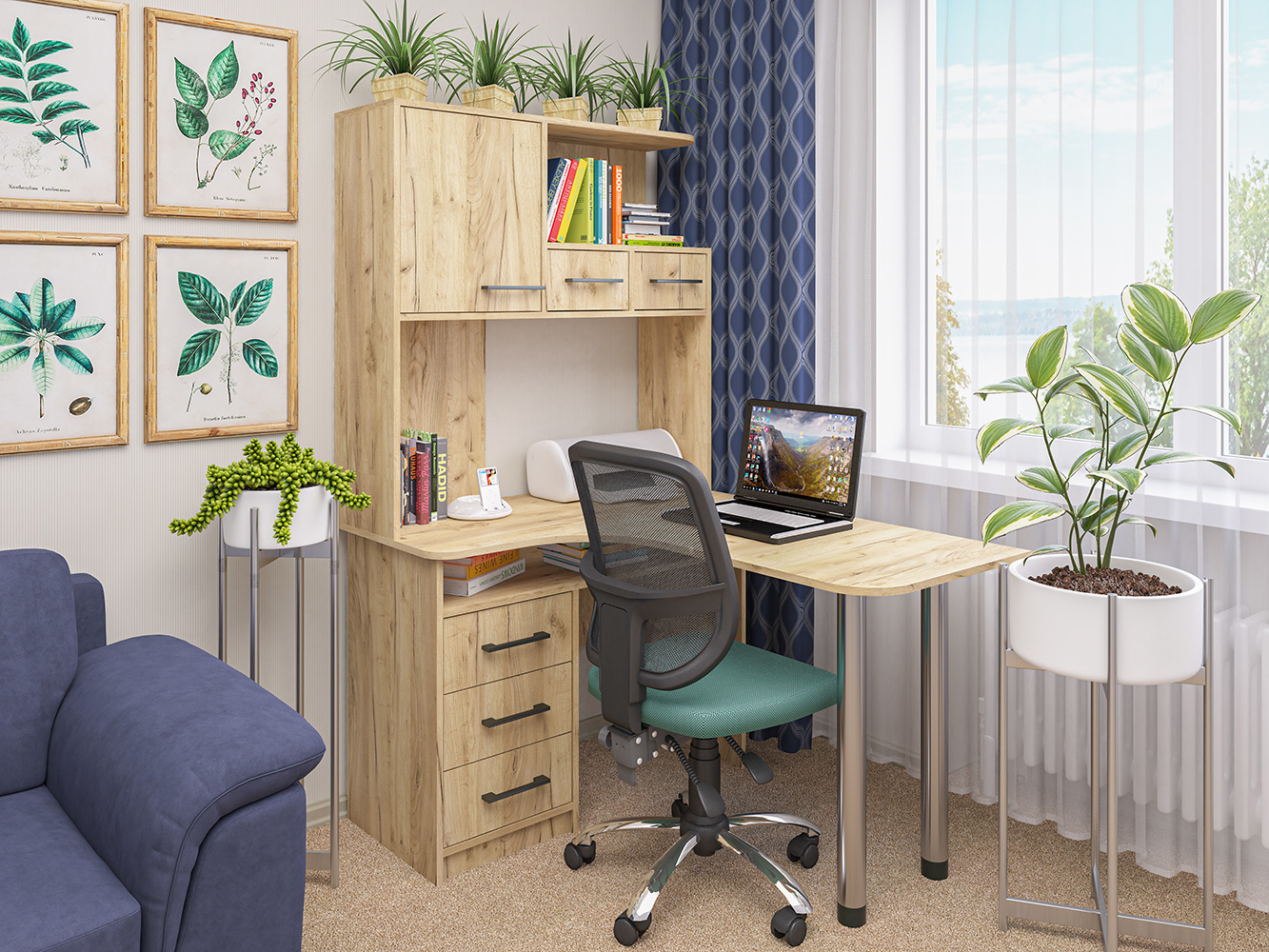 Изображение товара Офисный стол с полкой Пирамида СК-35 101x179x130 см золотой дуб