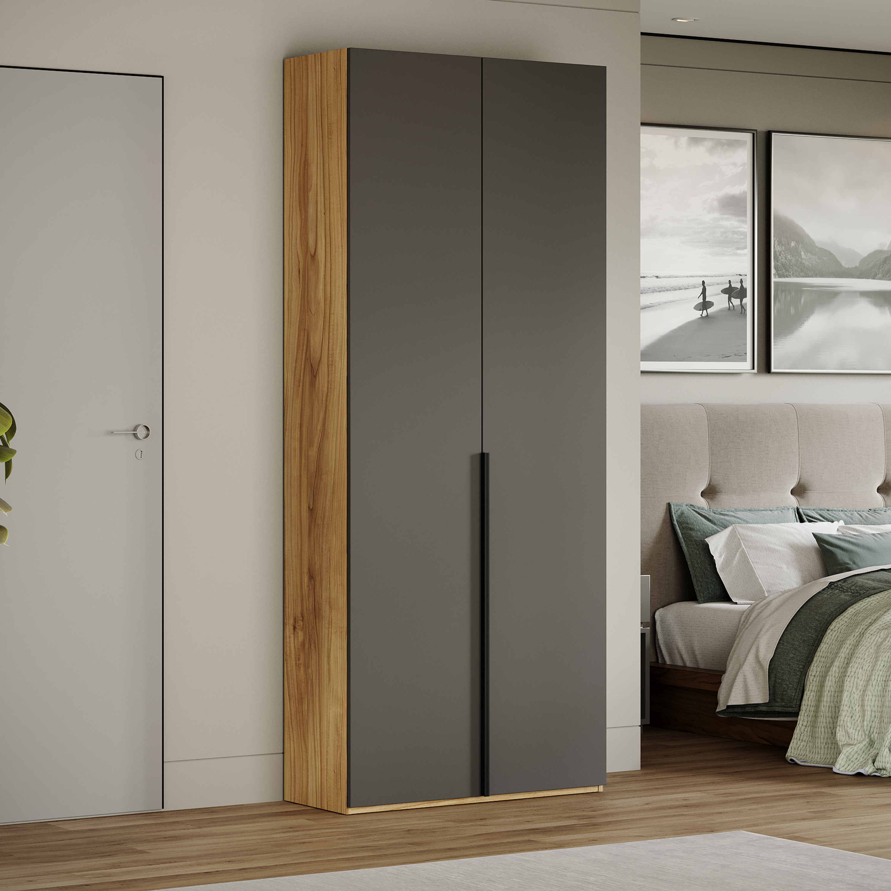 Изображение товара Шкаф Трия 247973 90x217x37 см ЛДСП цвет яблоня беллуно/графит софт