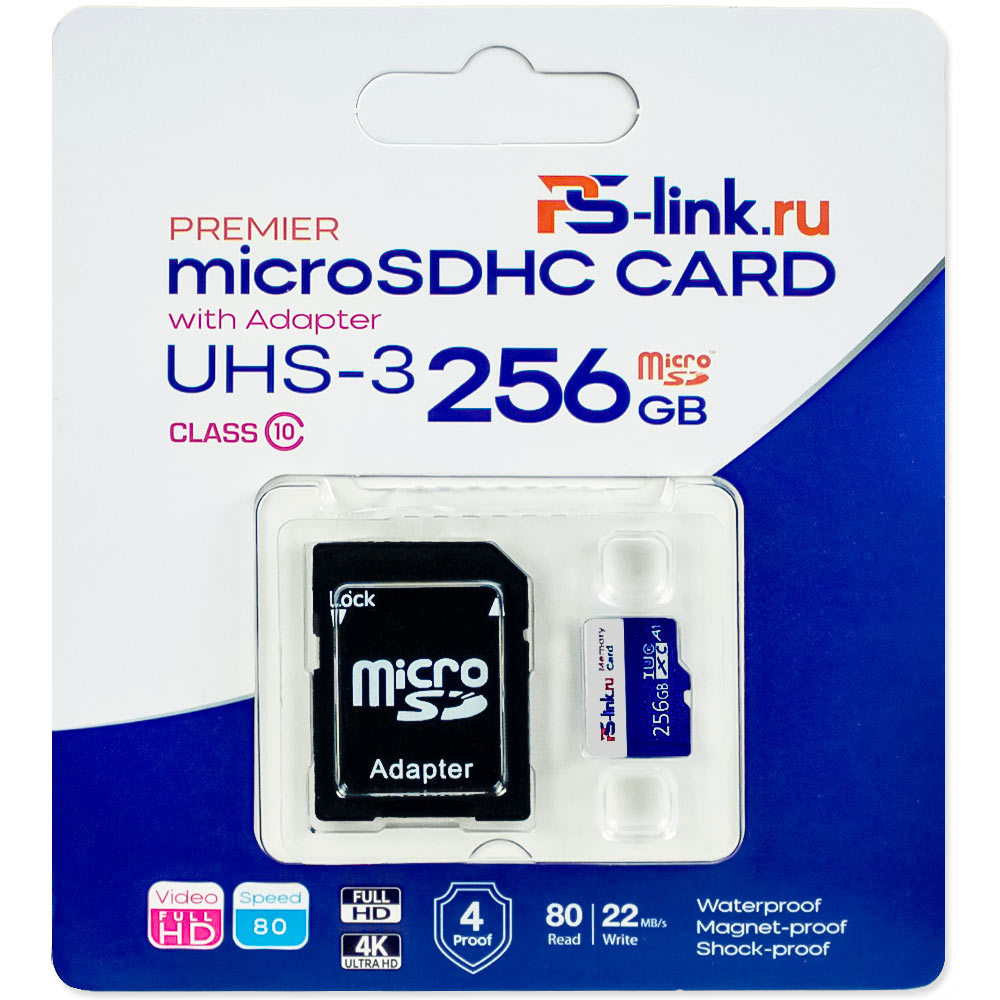 Изображение товара Карта памяти microSDXC 256 Гб Ps-Link VD-256G класс 10 U3 для видеонаблюдения и видеорегистраторов