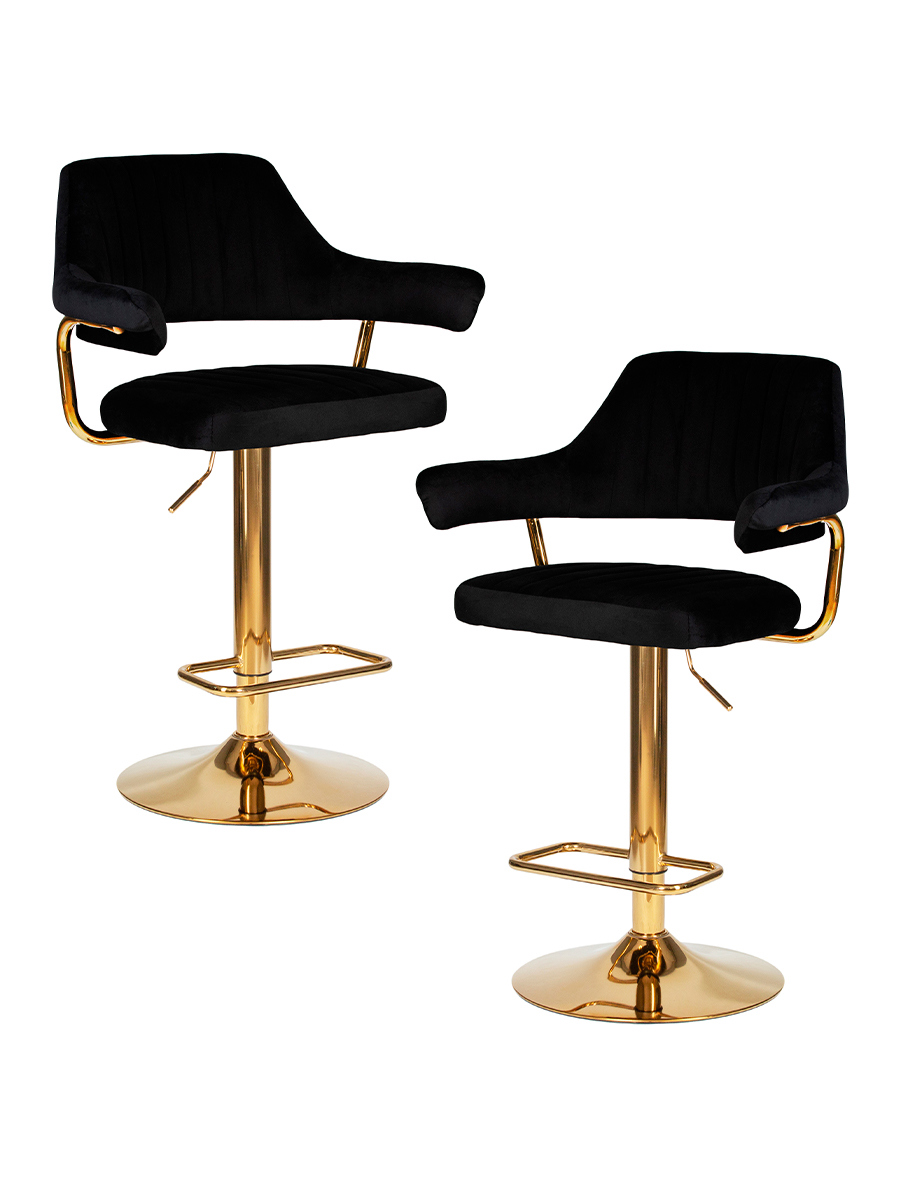 Изображение товара Набор из 2 барных стульев Dobrin Charly gold LM-5019 черный велюр регулируемые