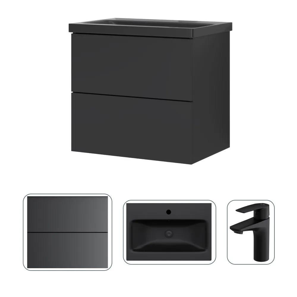 Изображение товара Тумба под раковину AM.PM Gem 60 см черный с раковиной и смесителем подписанная эстетика и надежност