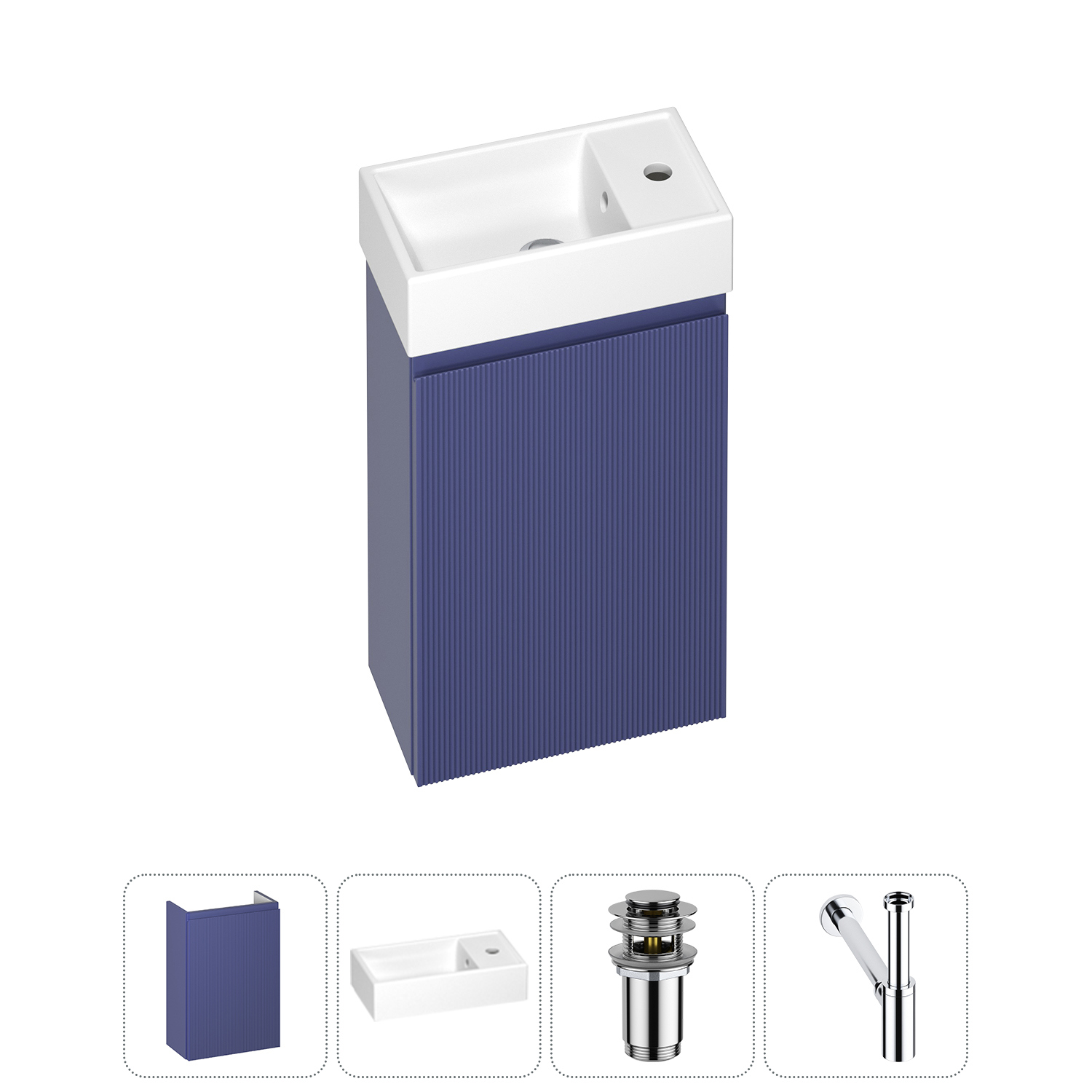Изображение товара Тумба с раковиной Wellsee WC Area 20216845R с донным клапаном и сифоном цвет синий