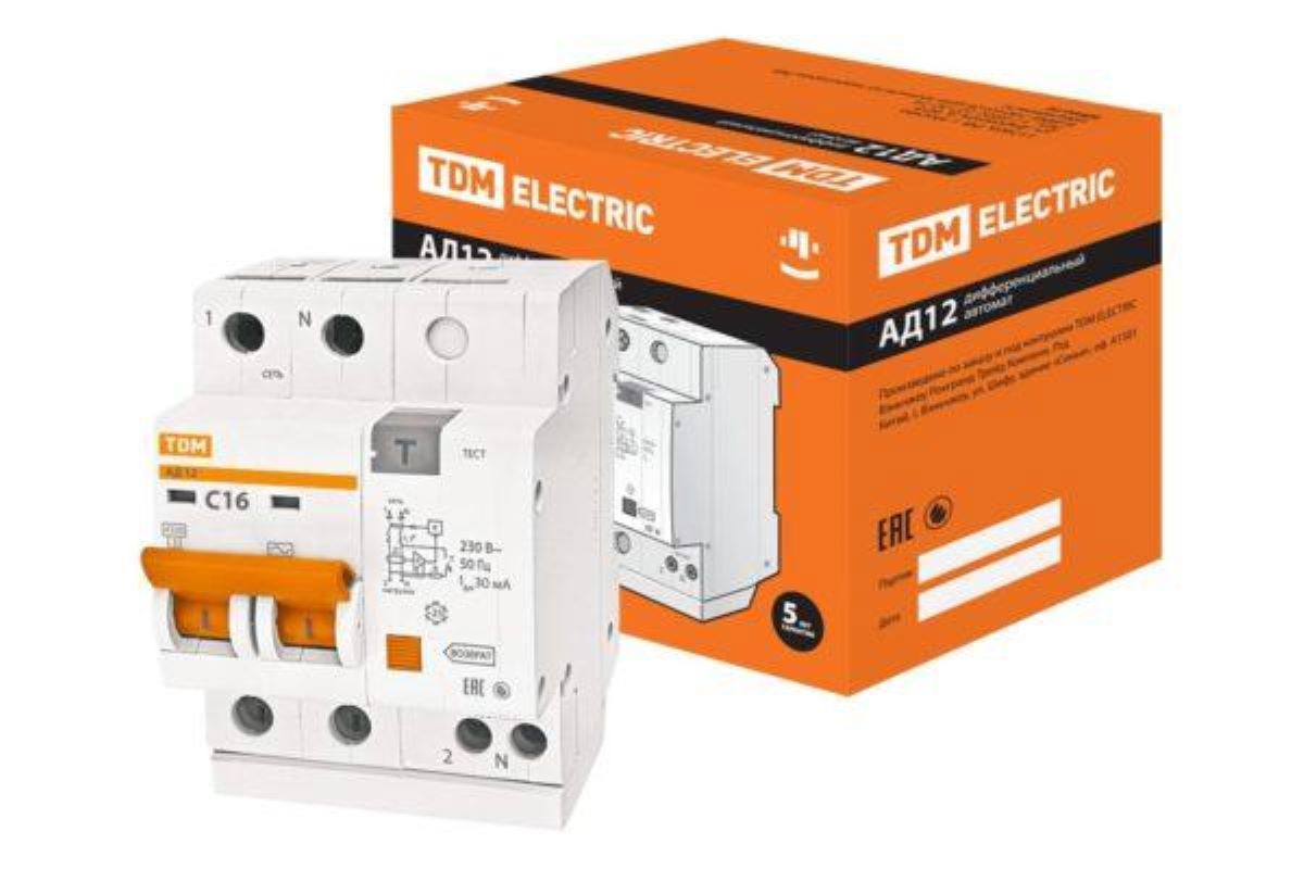 Изображение товара Дифференциальный автомат Tdm electric АД12 2P 16 А 30 мА AC SQ0204-0006