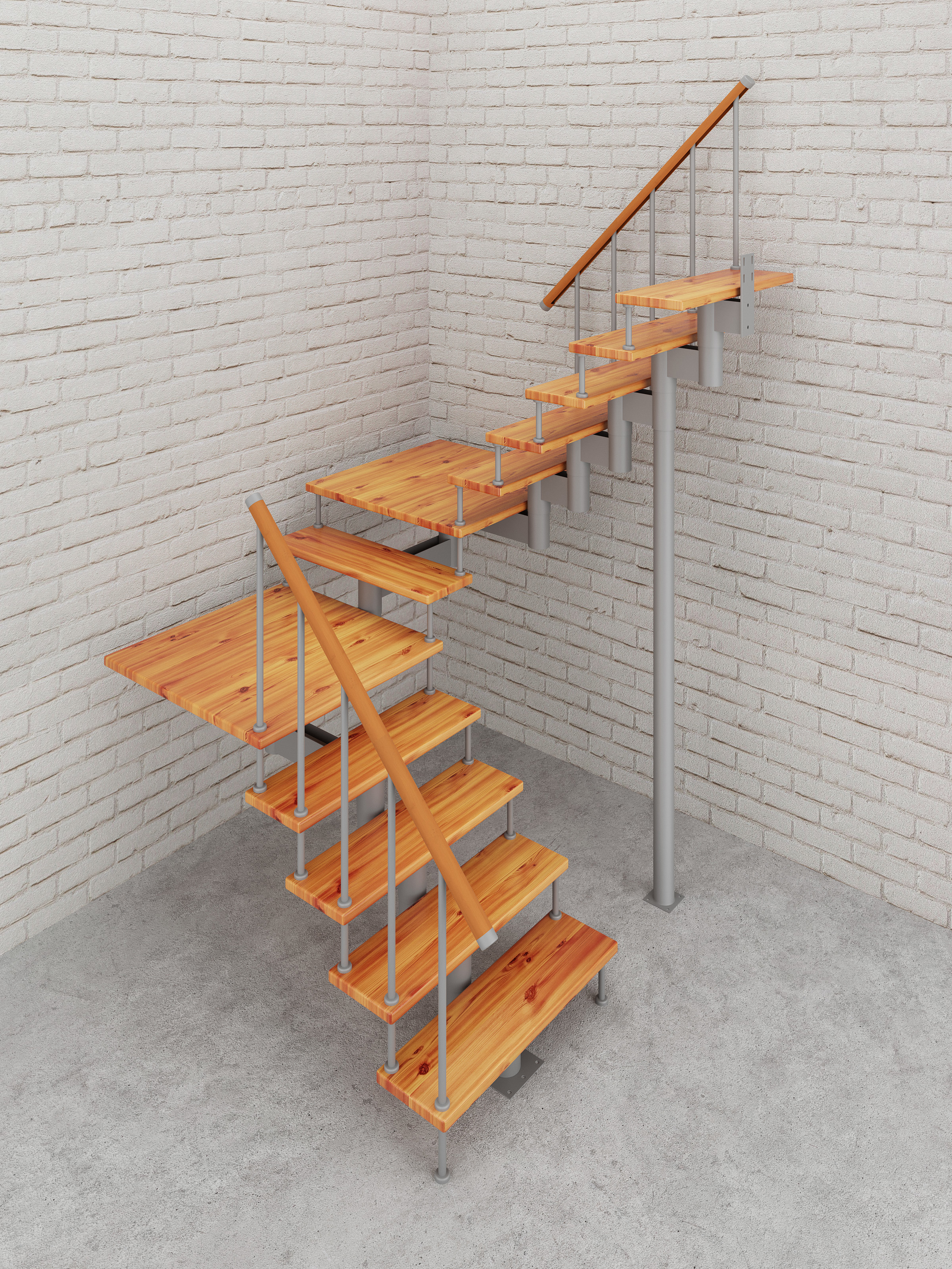 Изображение товара Модульная лестница Стамет Престиж разворотный с площадкой 2025мм цвет серый