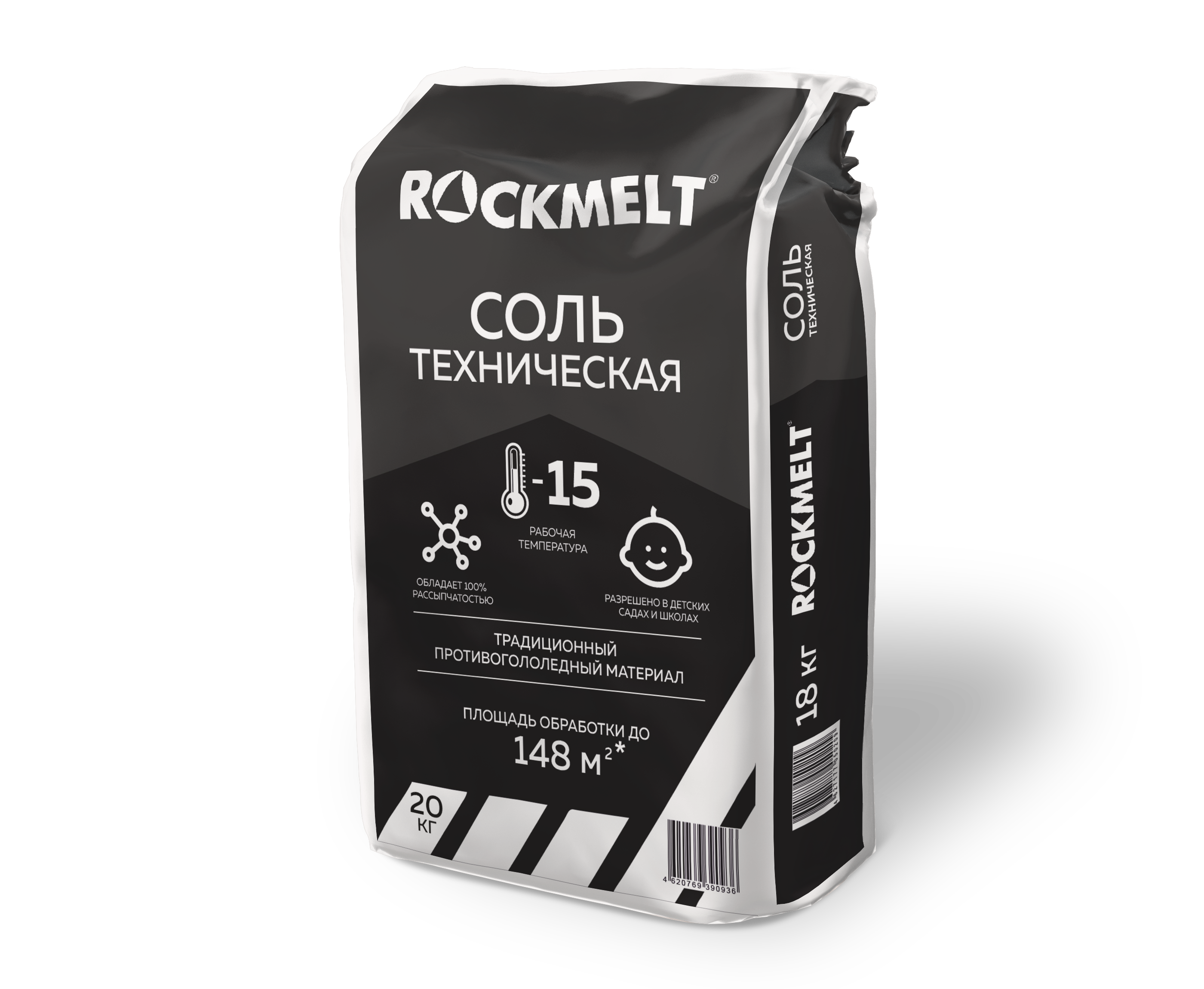 Изображение товара Противогололедный материал Rockmelt 54042 Соль техническая 20 кг для дорог и тротуаров