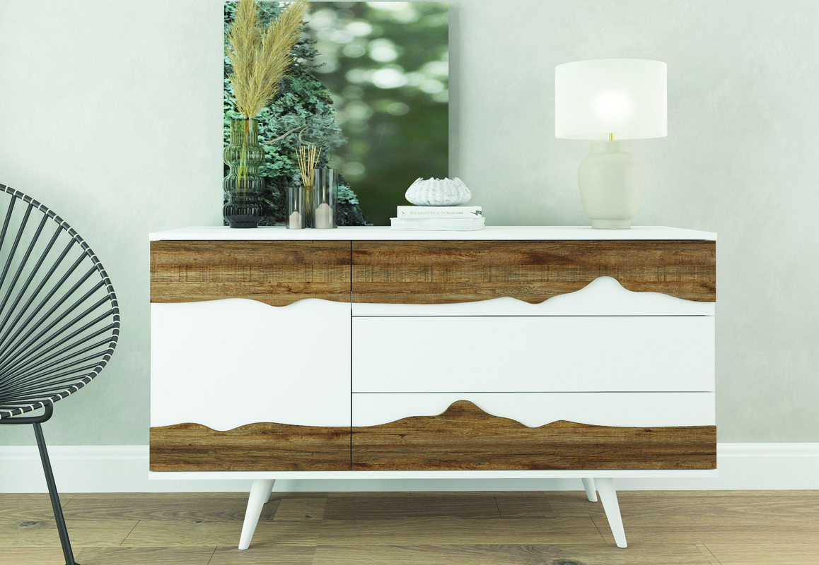 Изображение товара Комод Мебельнов Честер 3 ящика белый дуб коми современный стиль