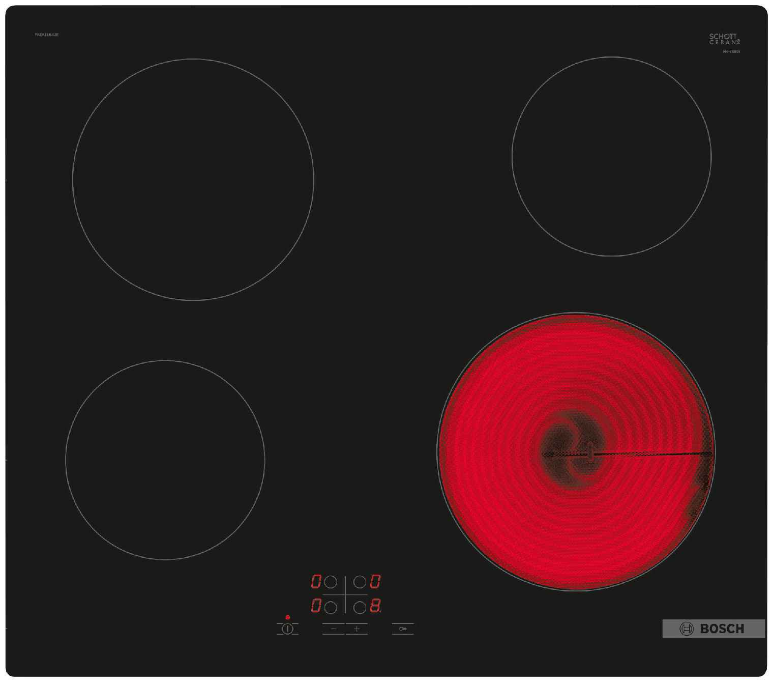 Изображение товара Электрическая варочная панель Bosch PKE611BA2E 4 конфорки стеклокерамика