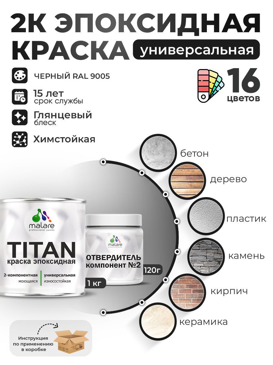 Изображение товара Эпоксидная глянцевая краска Malare Titan RAL 9005 черный 1 кг
