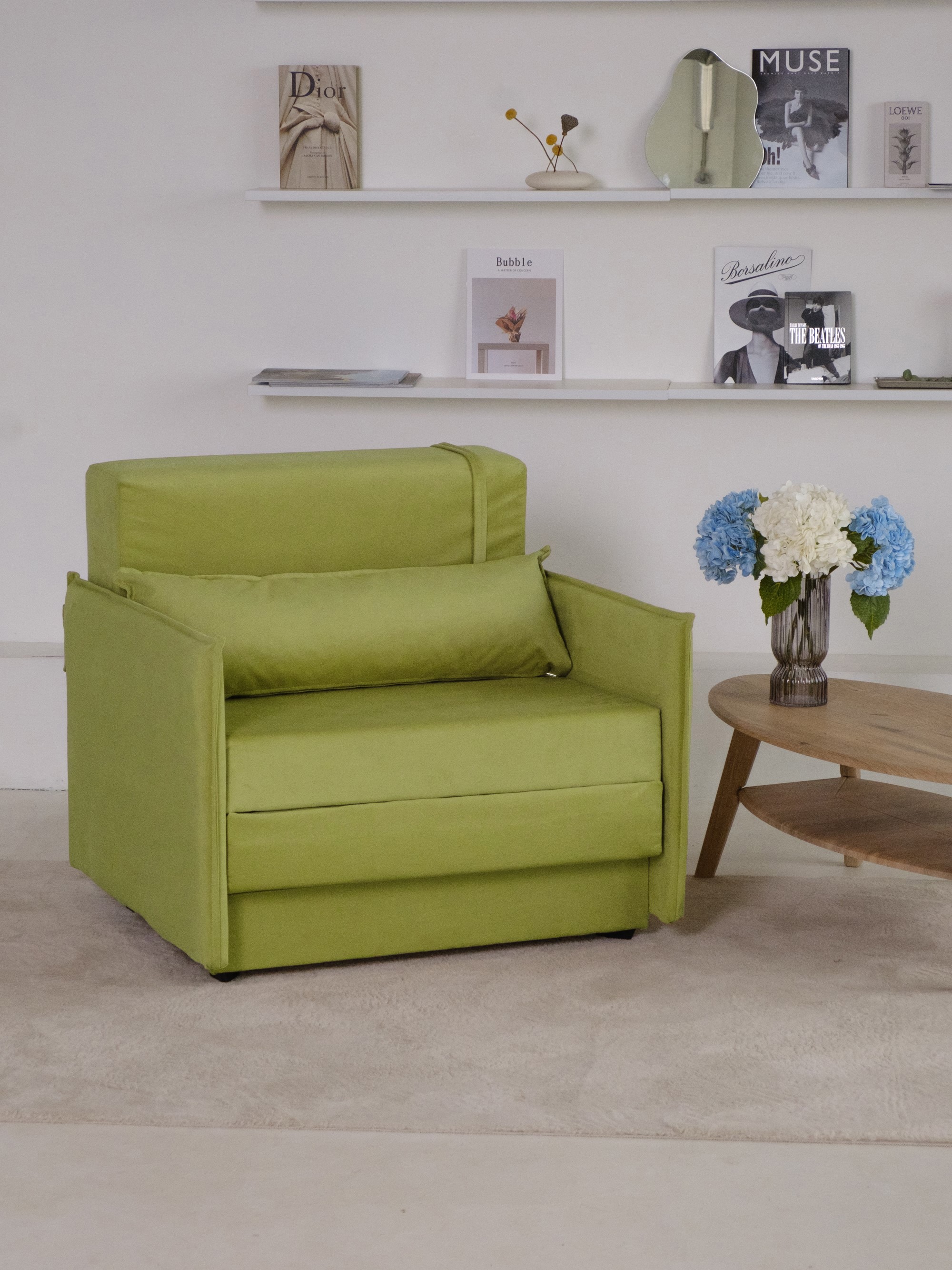 Изображение товара Кресло Атлант в стиле лофт с трансформацией в кушетку Зеленое