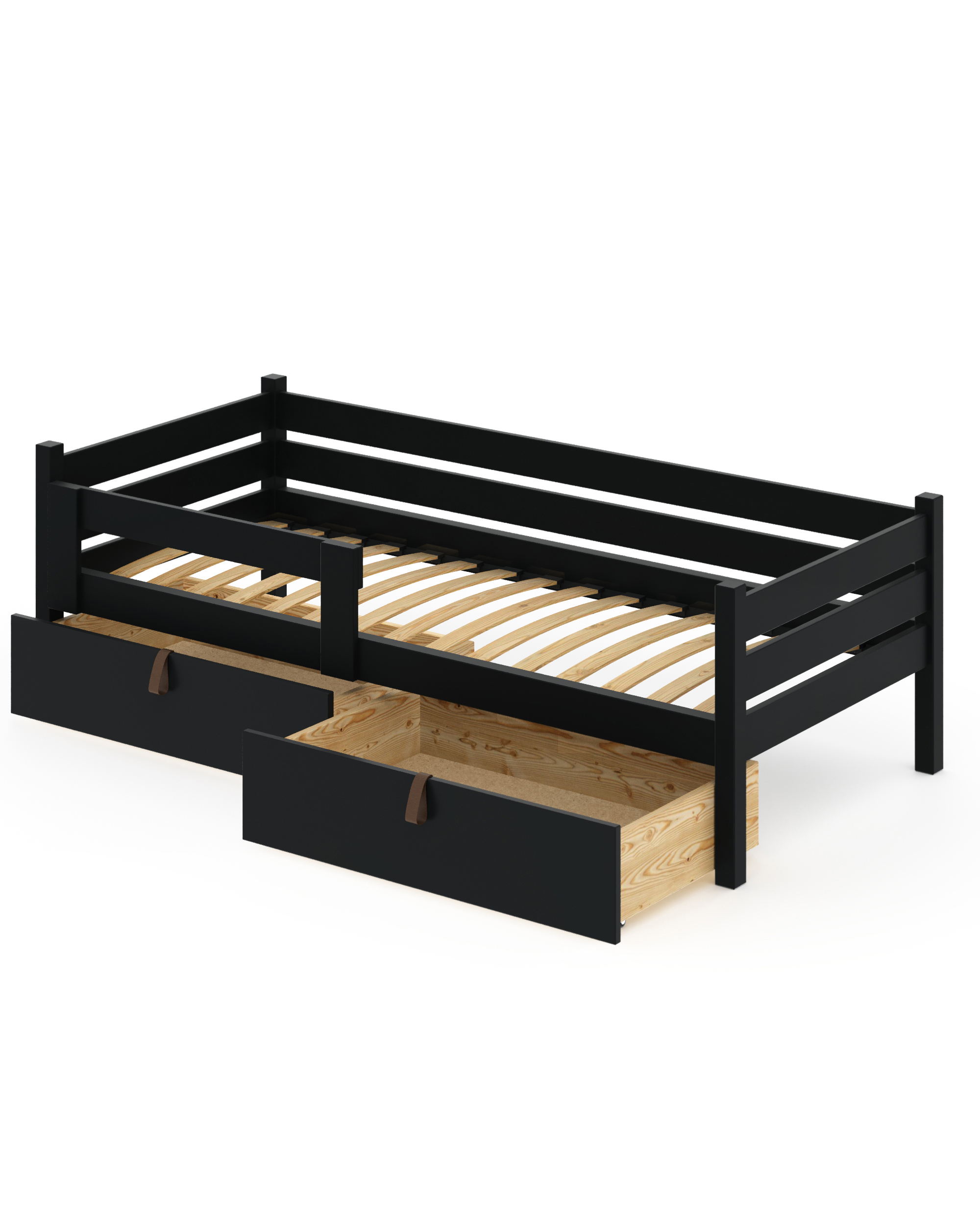 Изображение товара Кровать односпальная Solarius Подростковая ортопедическое основание 2 выкатных ящика 100x63x190 см Сосна цвет антрацит