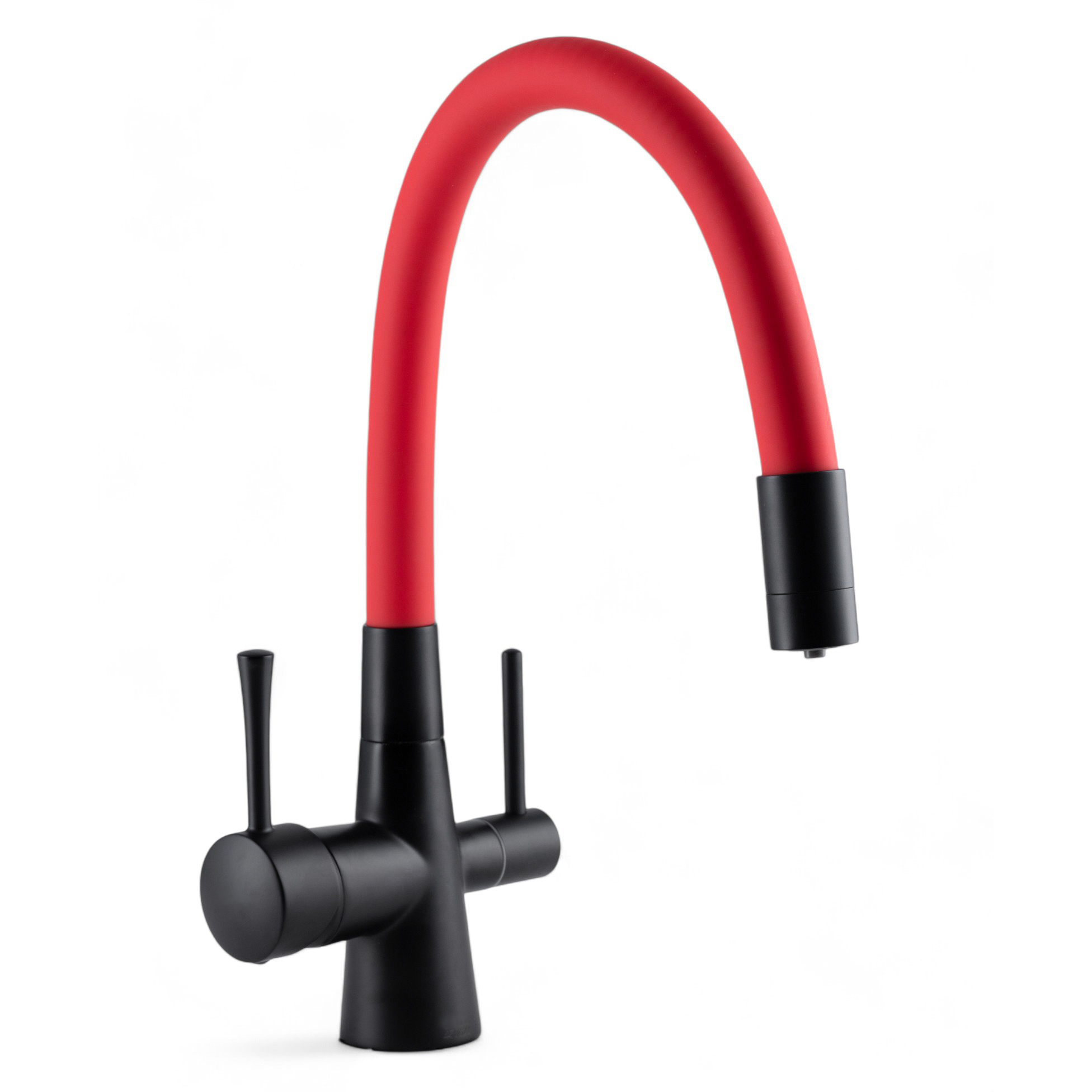 Изображение товара Смеситель для кухни Oute T60003 с фильтром для питьевой воды силиконовый гибкий излив 17 см цвет красный/ черный