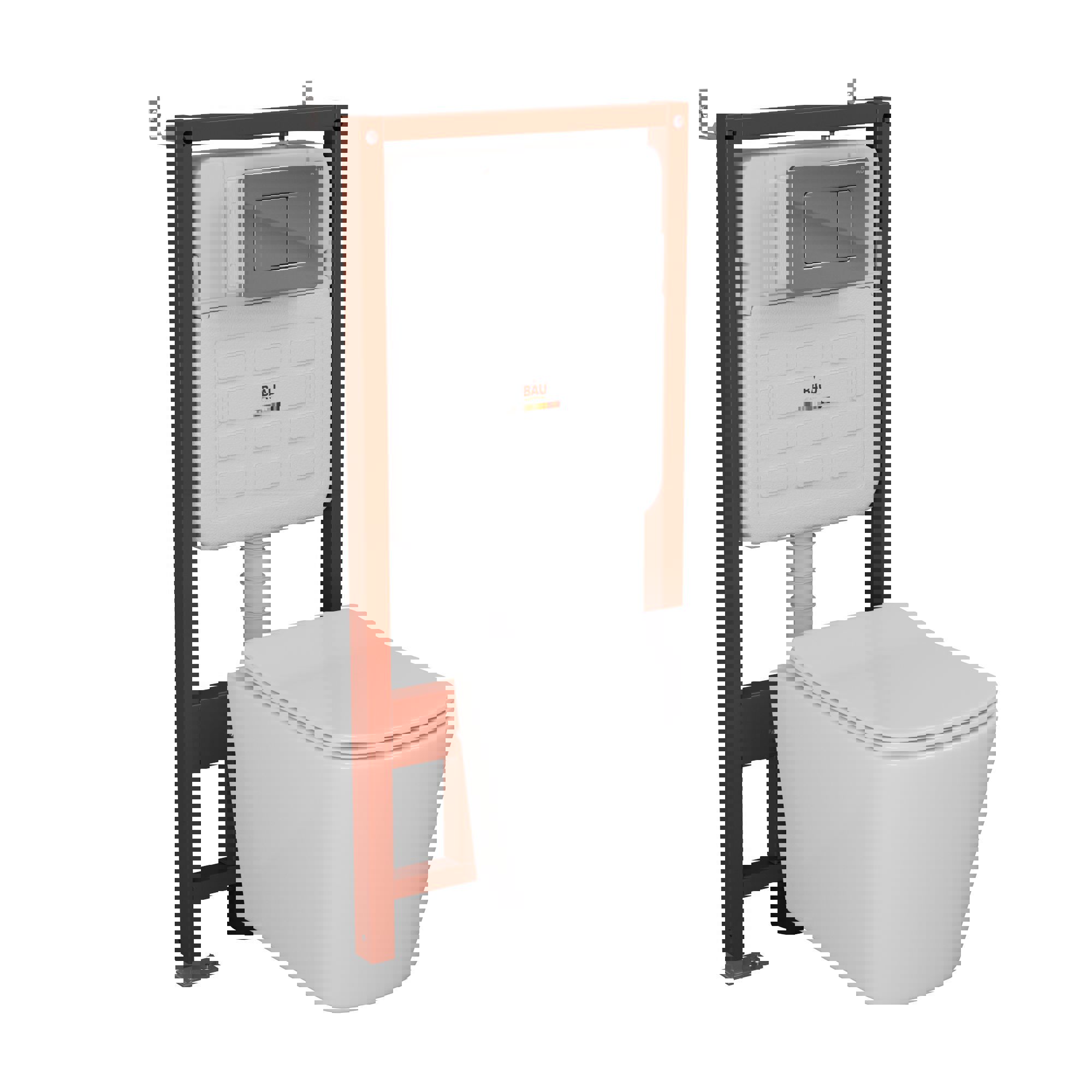 Изображение товара Комплект BAUEDGE E458103-BS0001-HQ5-E00105 6 в 1: инсталляция IDEAL, унитаз безободковый Stil Hurricane-5 сиденье быстросъемное микролифт кнопка Light