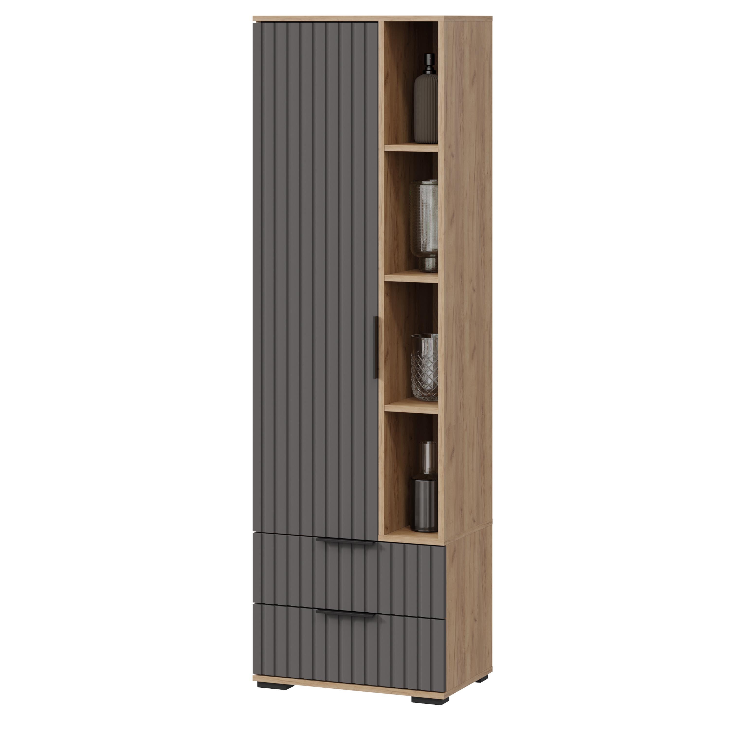 Изображение товара Шкаф-витрина Хилтон 57x187 см от ТриЯ - Дуб крафт золотой/Графит матовый