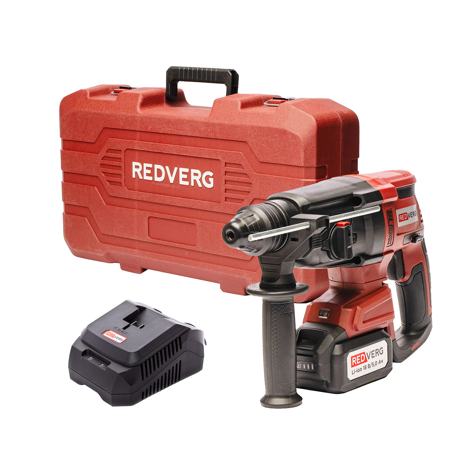 Изображение товара Перфоратор аккумуляторный бесщеточный SDS Plus Redverg RD-RH18-24BLK/U, 18 В Li-Ion 1x5 Ач, 2.2 Дж