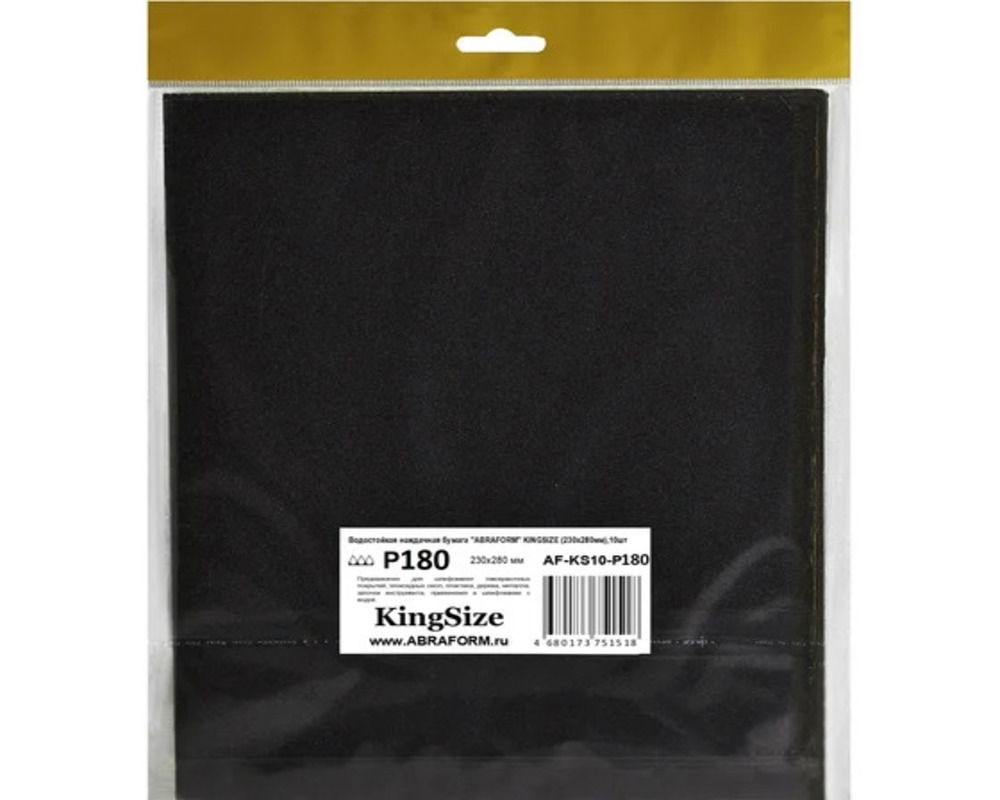 Изображение товара Лист шлифовальный водостойкий Abraform Kingsize AF-KS10-P180 P180 280x230 мм, 10 шт Изображение товара Лист шлифовальный водостойкий Abraform Kingsize AF-KS10-P180 P180 280x230 мм, 10 шт