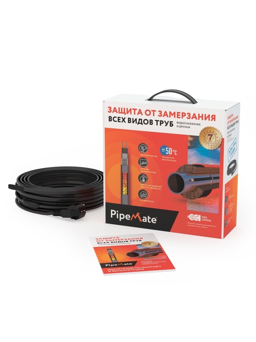 Изображение товара Греющий кабель для труб PipeMate саморегулирующийся 4 м 25 Вт, Россия