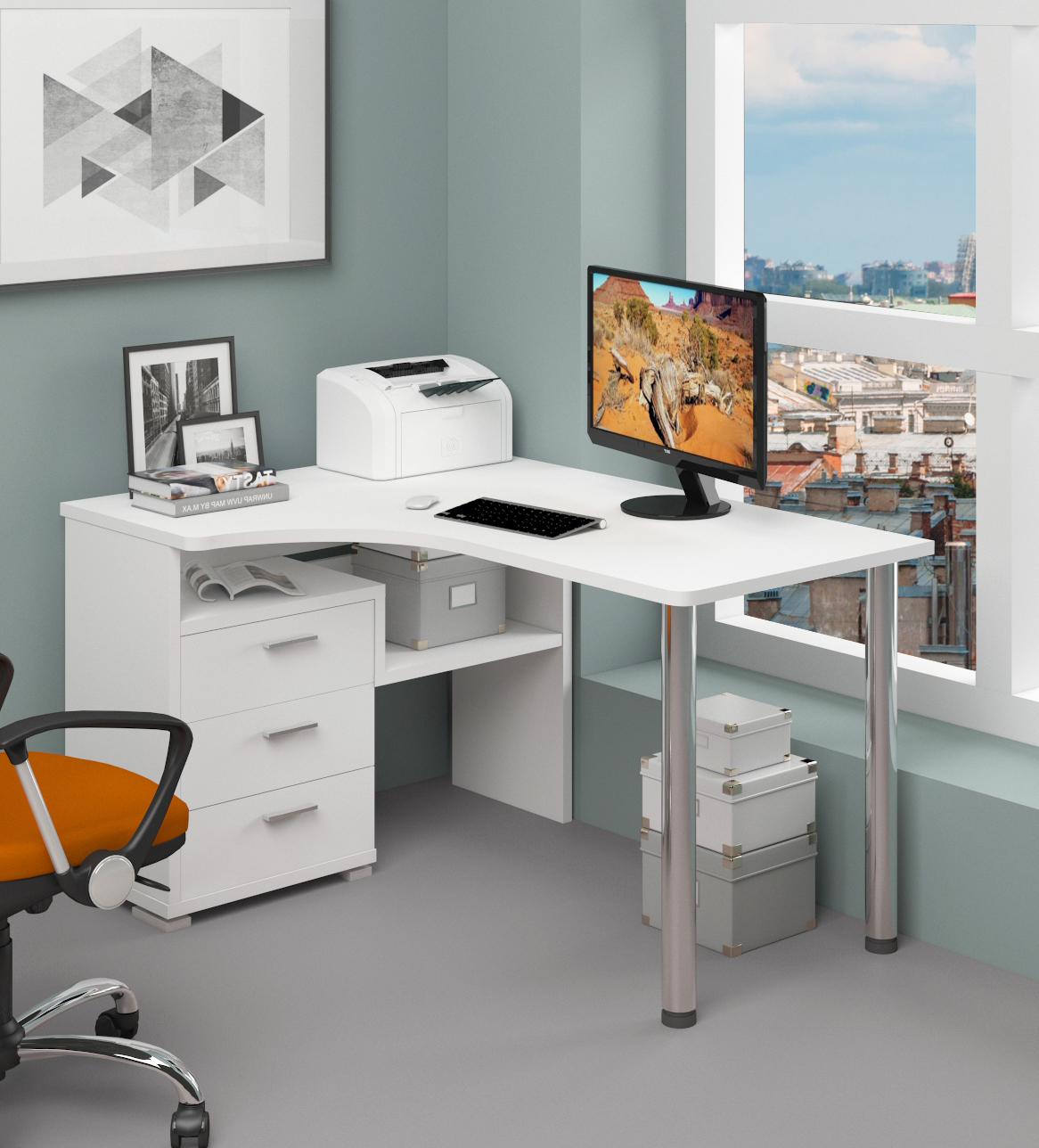 Изображение товара Стол Мэрдэс СР-132С-130 БЕ-ЛЕВ 101x75x130 см из ЛДСП белого цвета