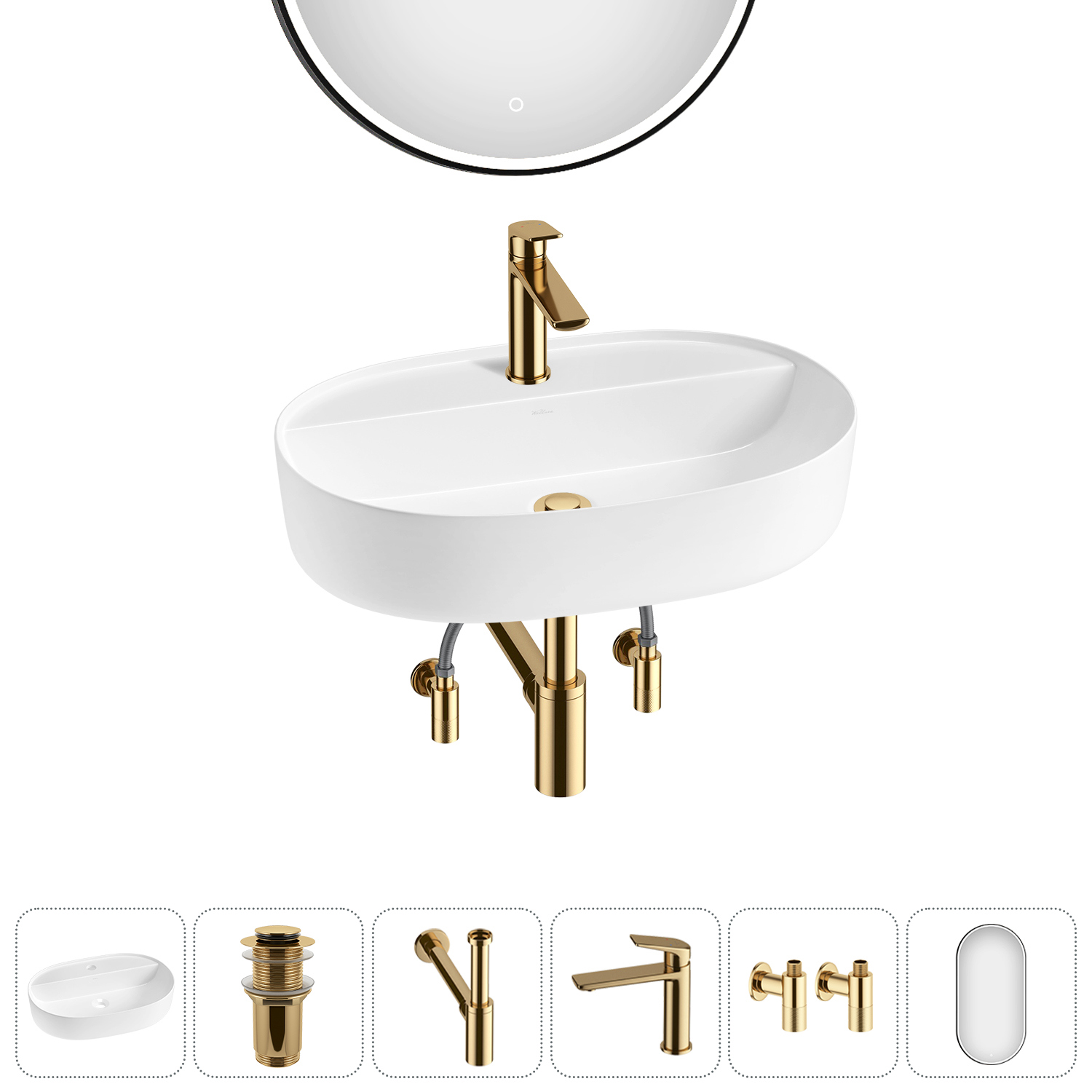 Изображение товара Раковина накладная Wellsee Chic Riviera 50см комплект 6 в 1 Польша