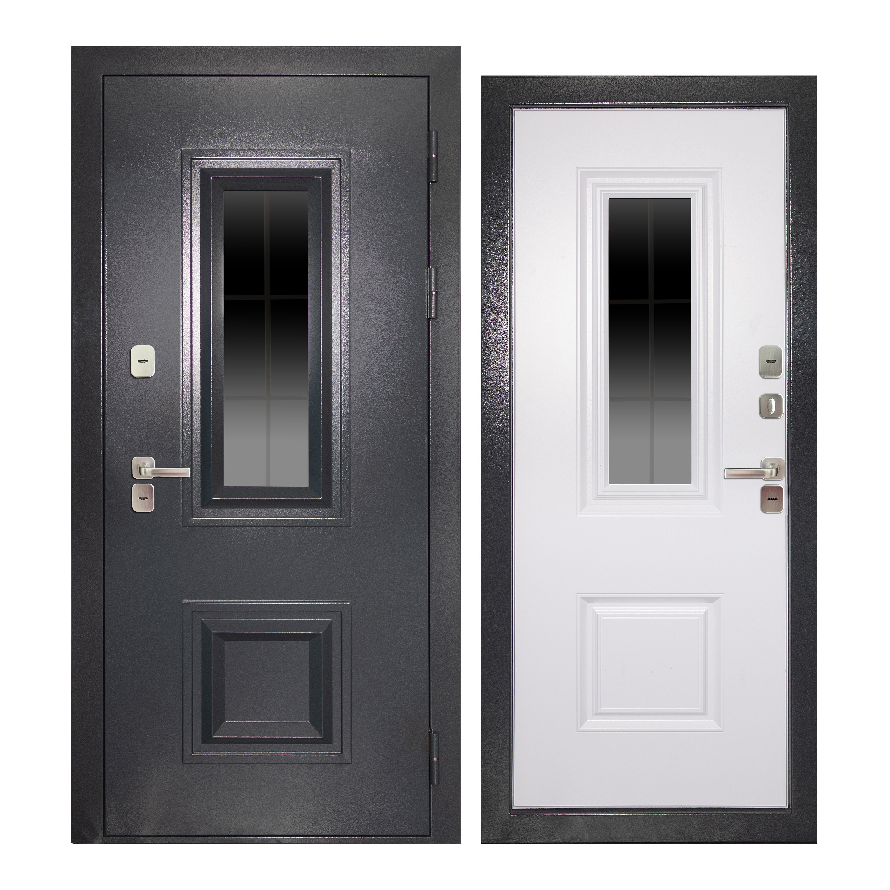 Изображение товара Входная дверь Unicorn Dorf glass правый 205x86см цвет букле графит/белая матовая