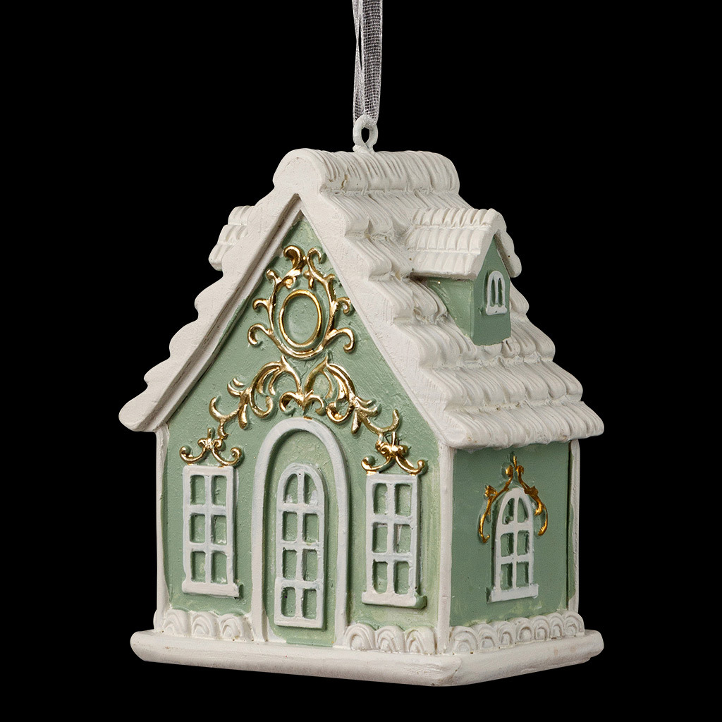 Изображение товара Ёлочная игрушка Домик 7 см синий - декоративное украшение для новогодней елки