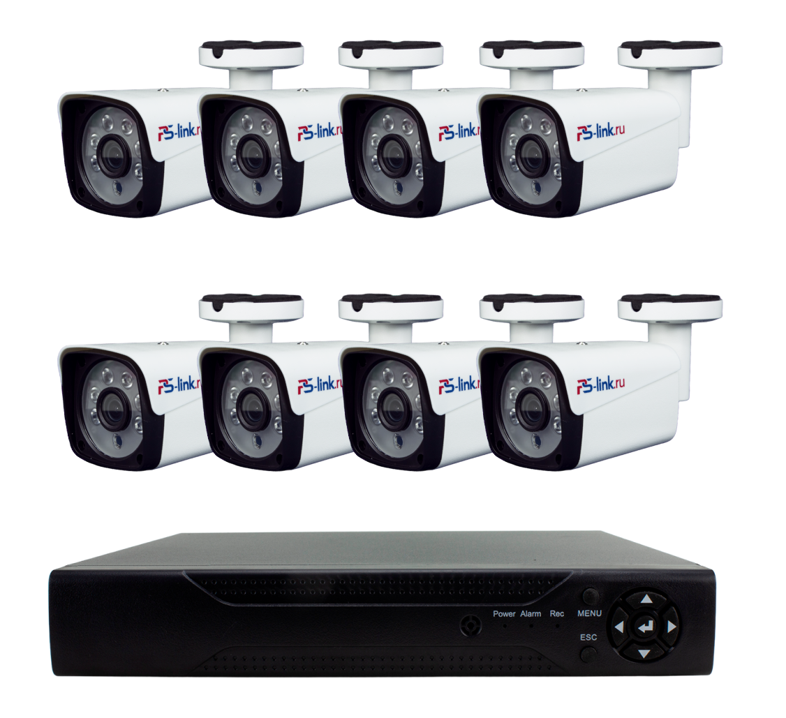 Изображение товара Комплект для видеонаблюдения AHD PS-link 8 камер для улицы 2Мп цвет белый