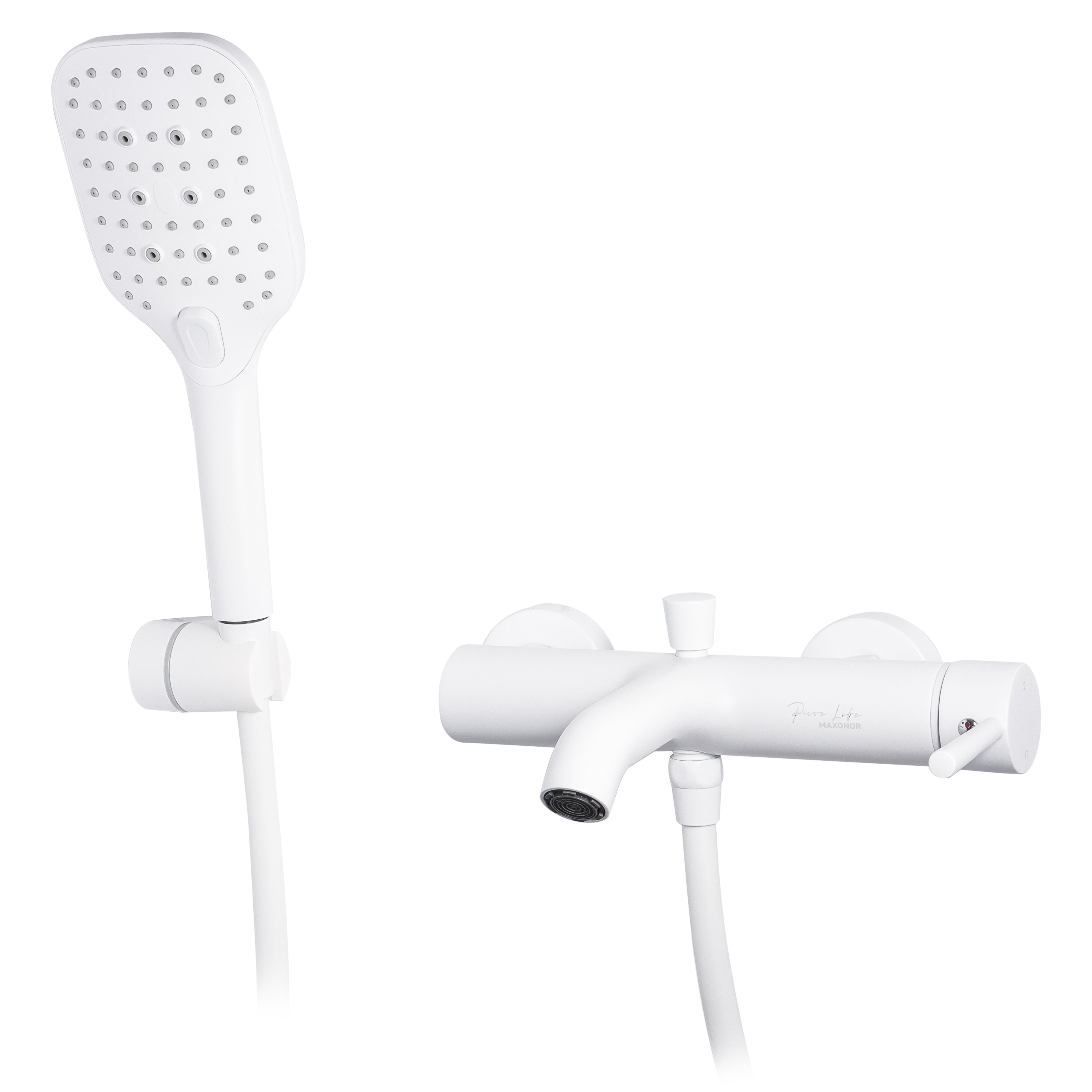 Изображение товара Смеситель для ванны Maxonor PURE LIFE PL3287-8 однорычажный с душевой лейкой белый матовый
