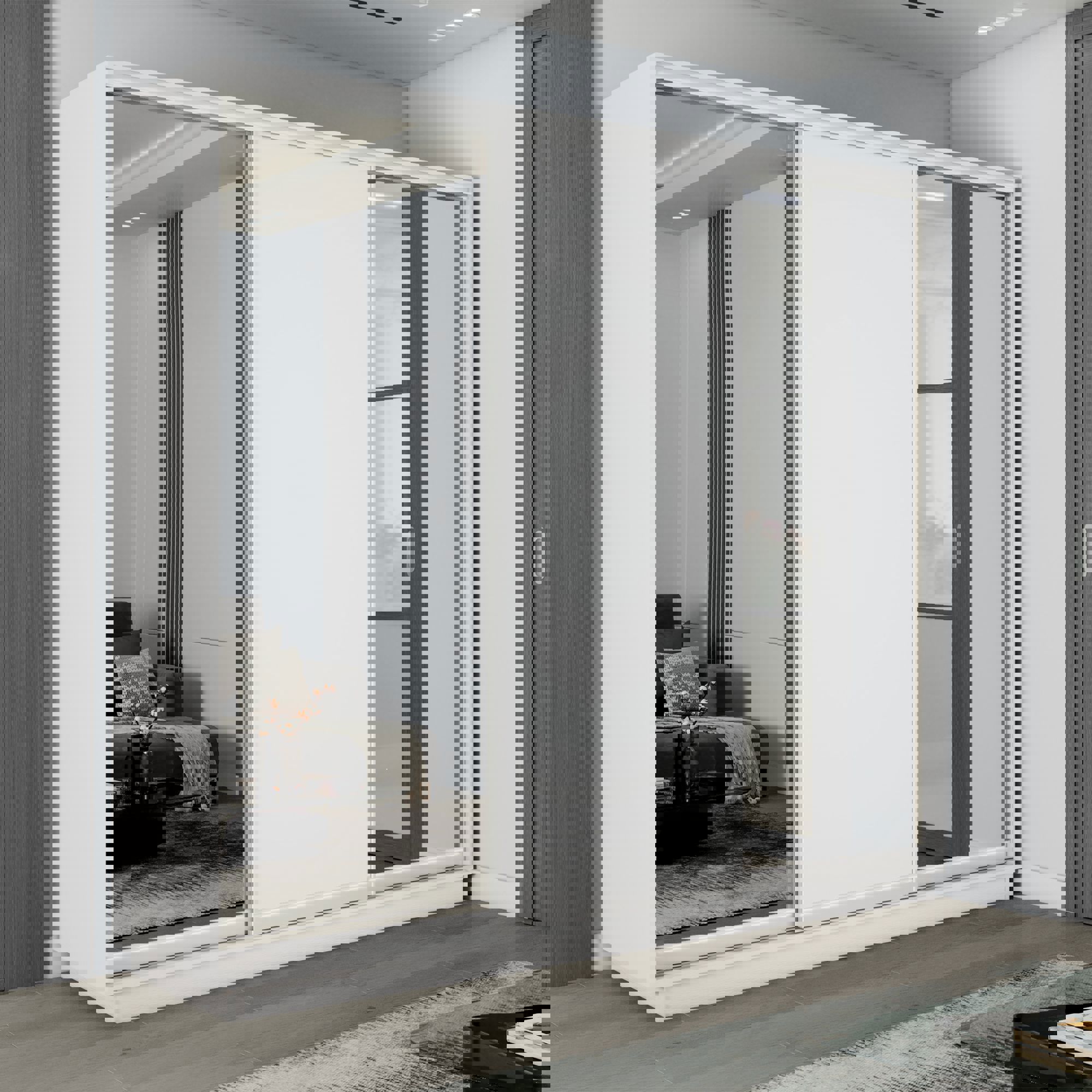 Изображение товара Шкаф-купе 3 дверный белый Е1 220x210x60 см зеркало и 9 полок